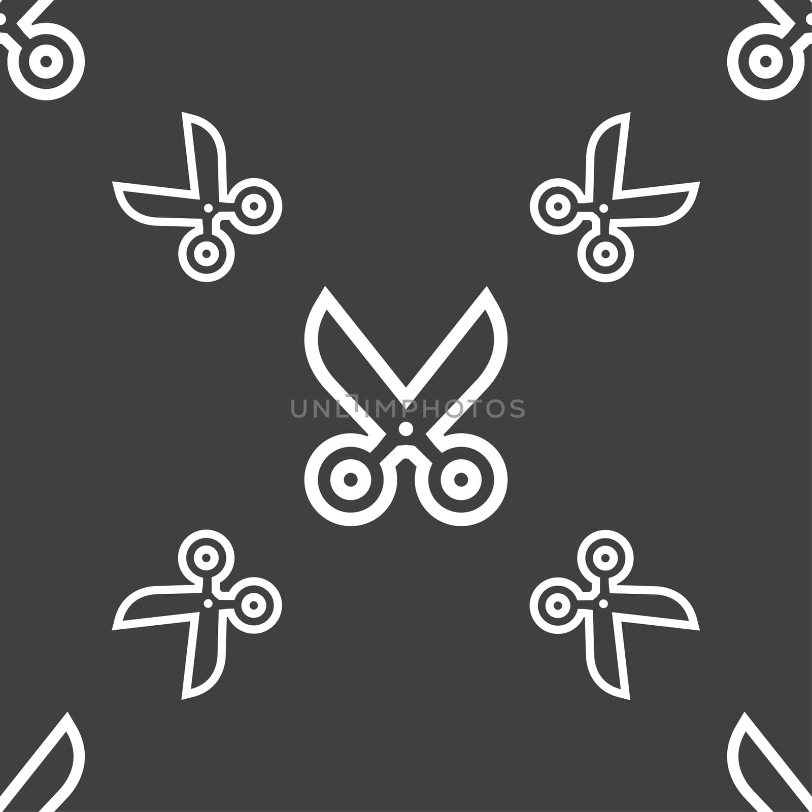 scissors icon sign. Seamless pattern on a gray background. illustration