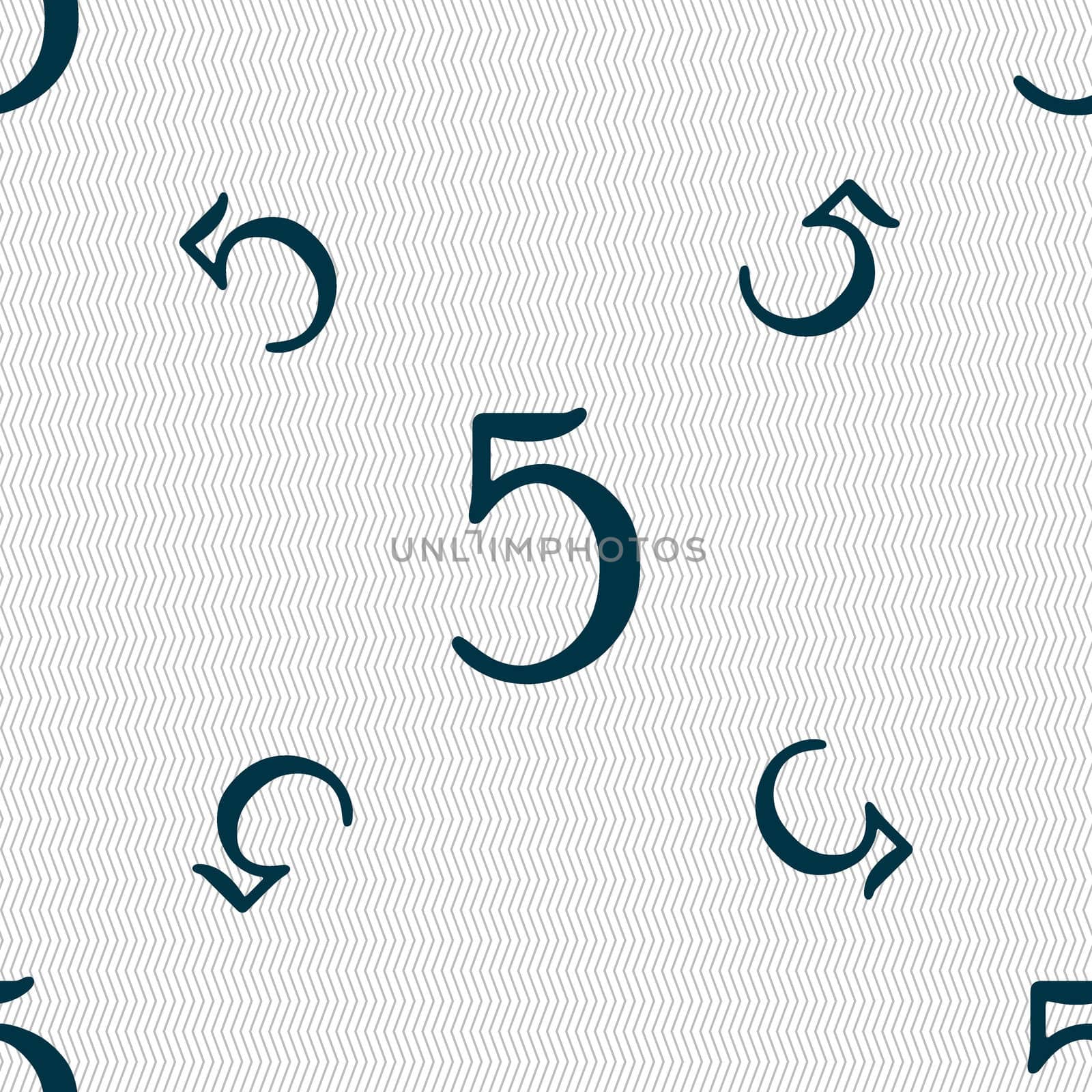 number five icon sign. Seamless pattern with geometric texture. illustration