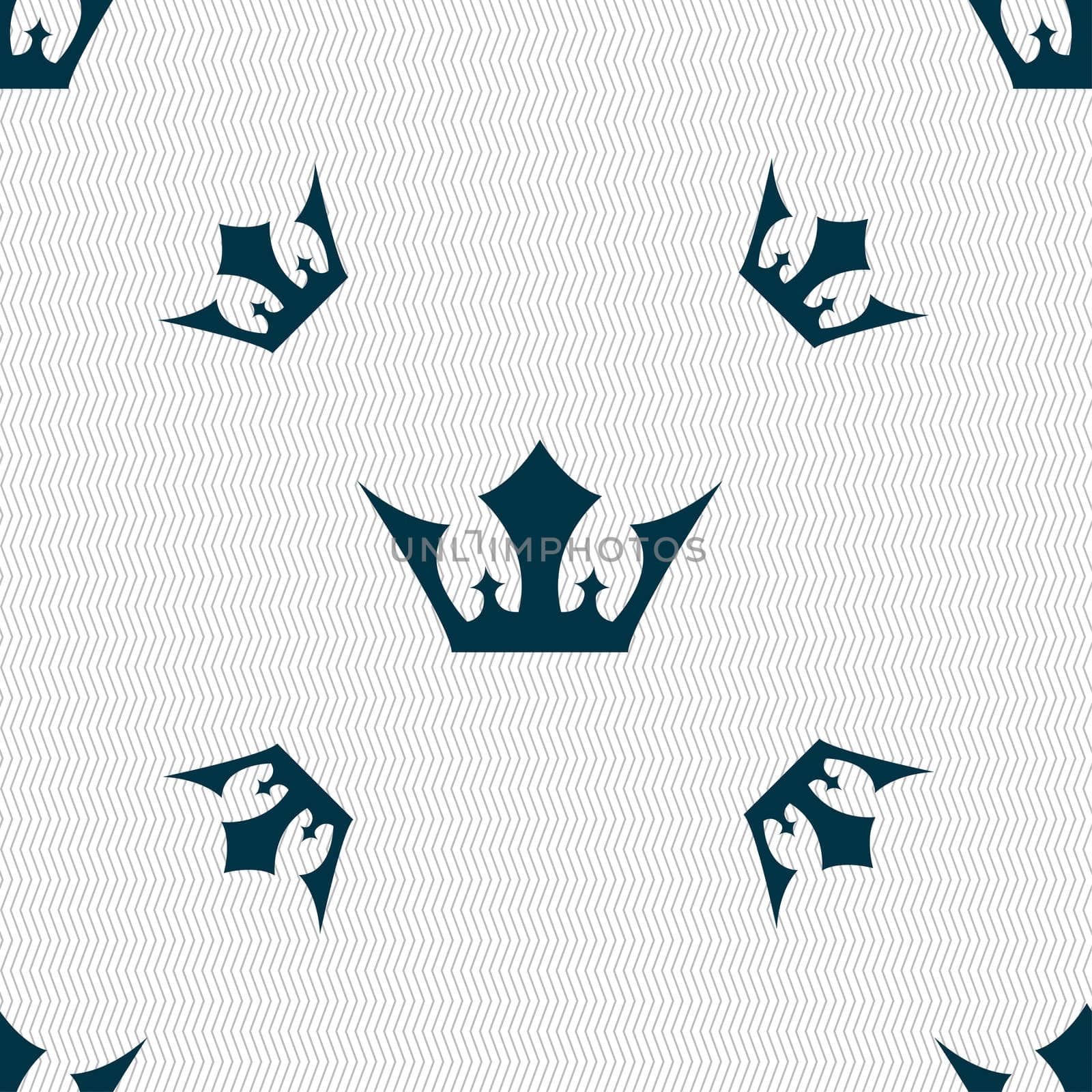 Crown icon sign. Seamless pattern with geometric texture. illustration