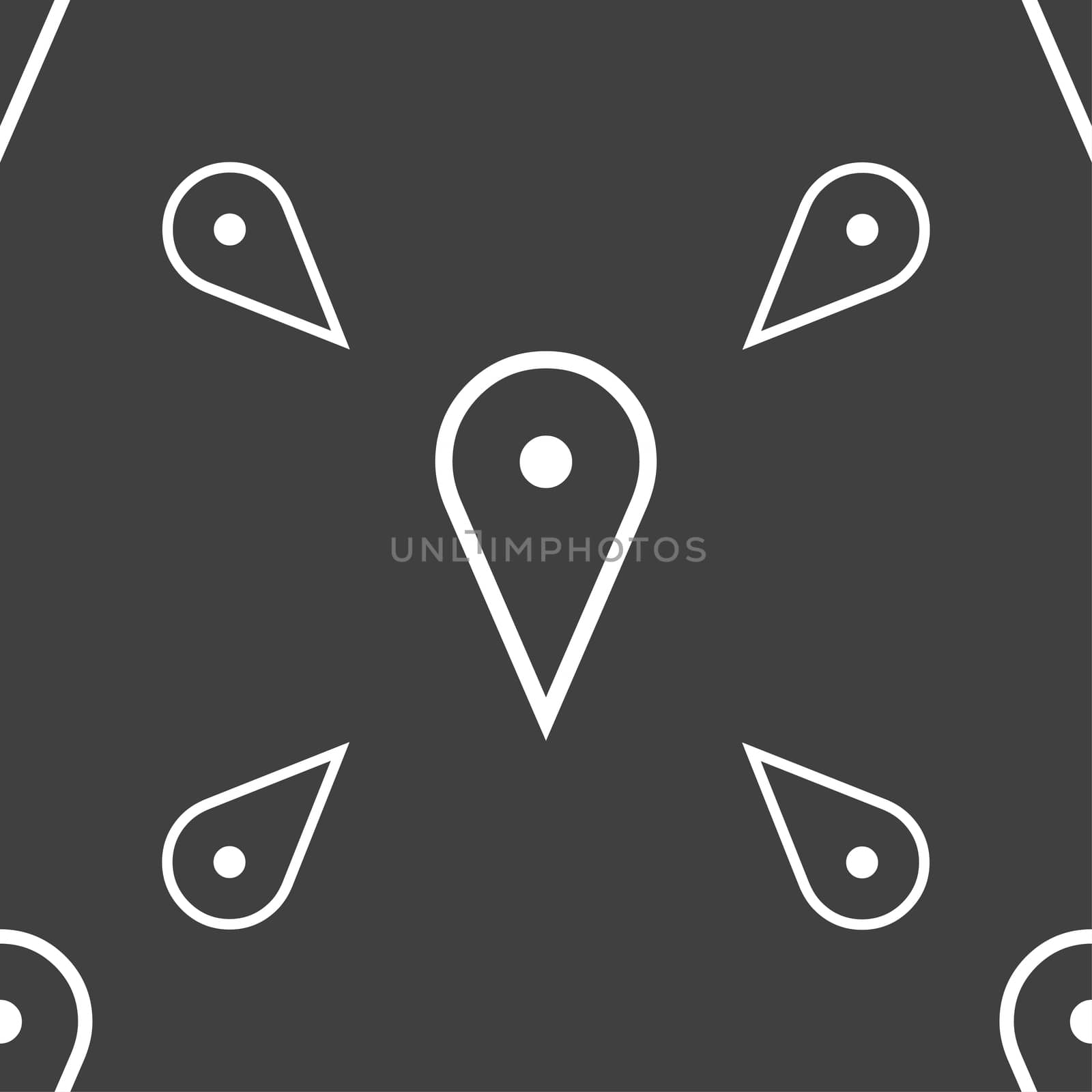 map poiner icon sign. Seamless pattern on a gray background. illustration