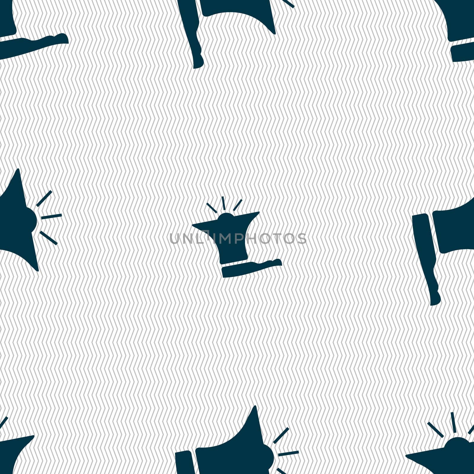 Megaphone soon icon. Loudspeaker symbol. Seamless abstract background with geometric shapes.  by serhii_lohvyniuk