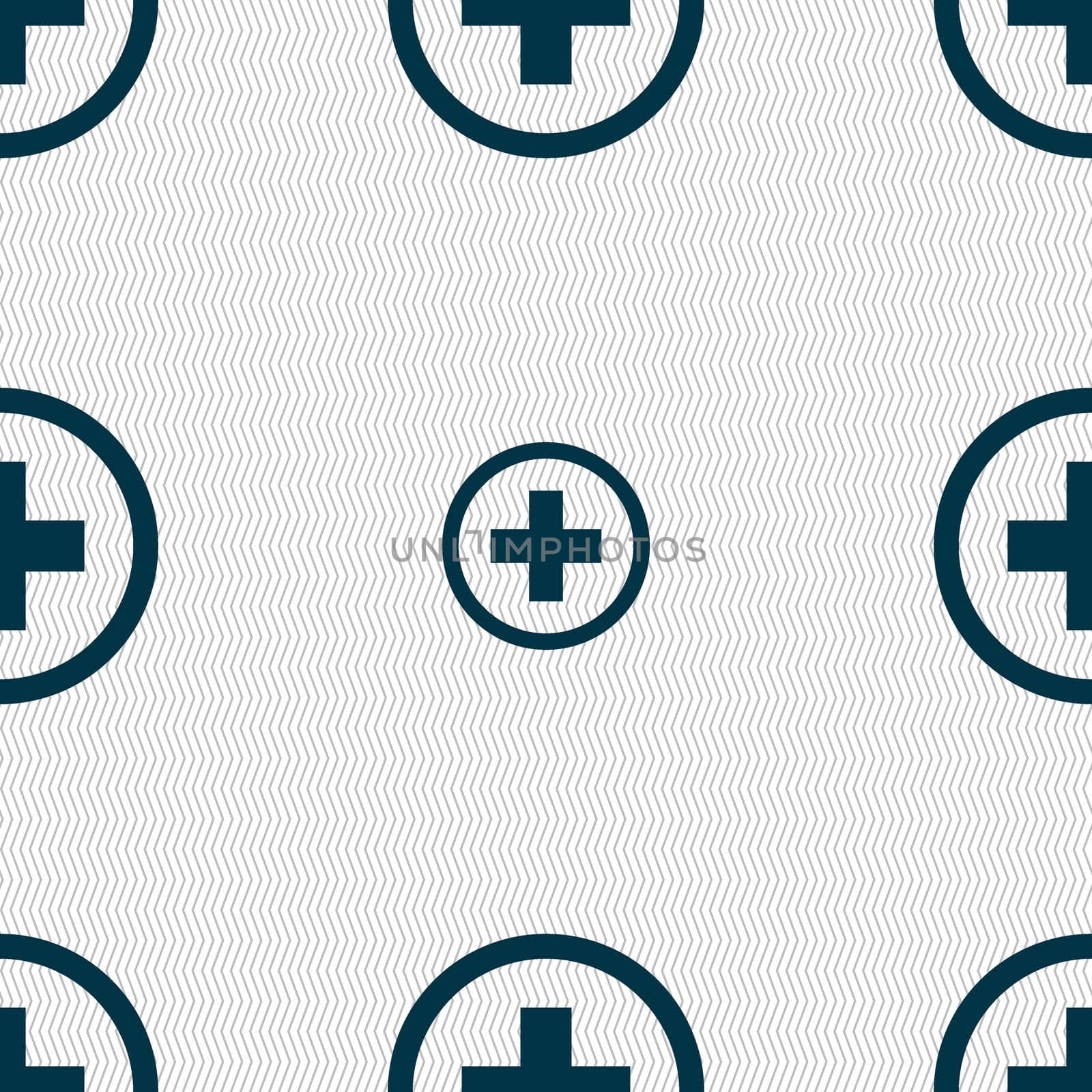 Plus sign icon. Positive symbol. Zoom in. Seamless abstract background with geometric shapes. illustration