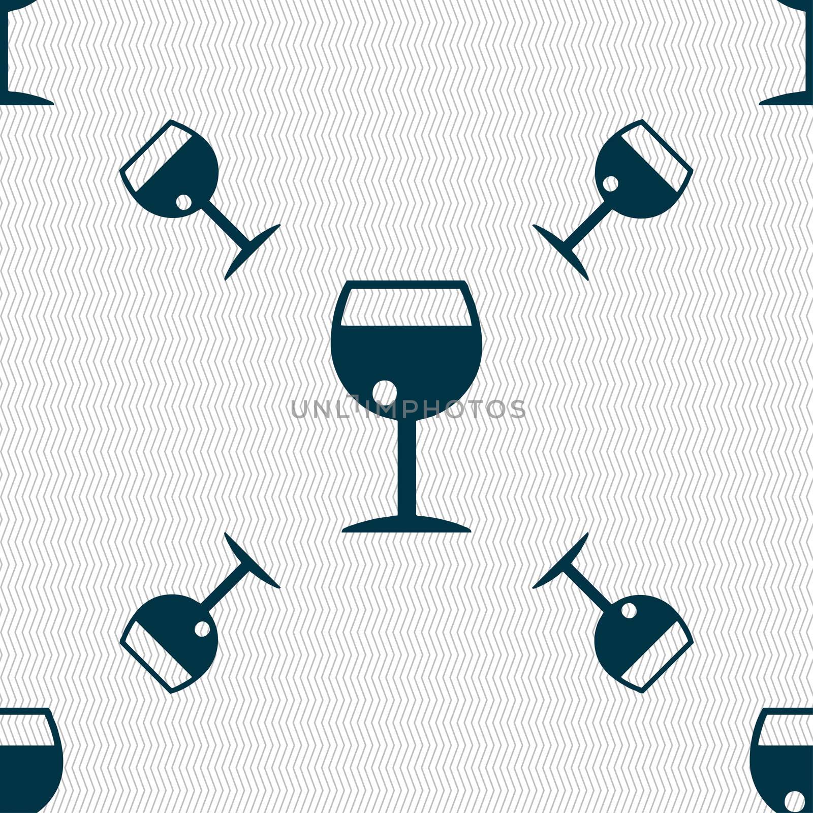 glass of wine icon sign. Seamless pattern with geometric texture. illustration