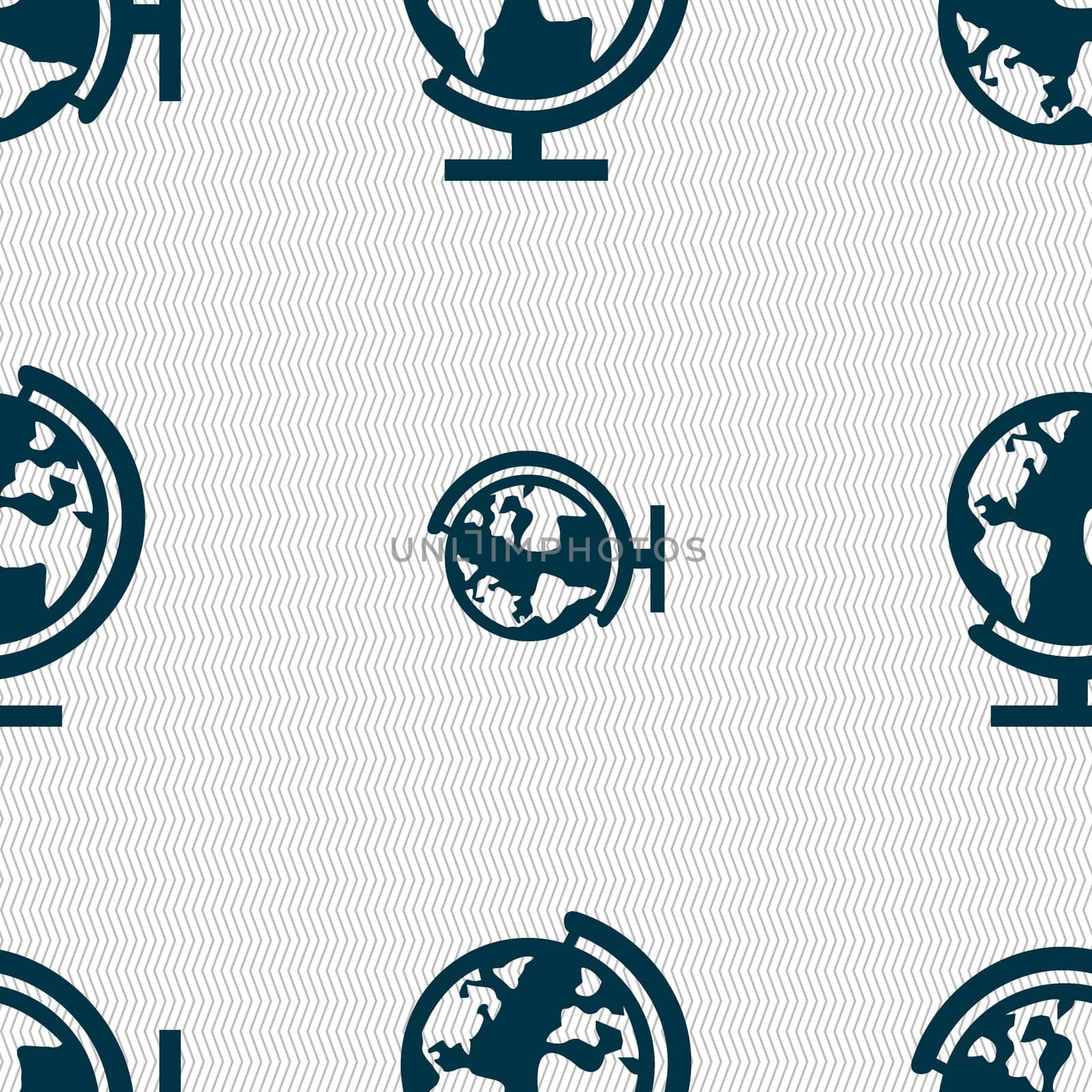 Globe sign icon. World map geography symbol. Globes on stand for studying. Seamless abstract background with geometric shapes.  by serhii_lohvyniuk