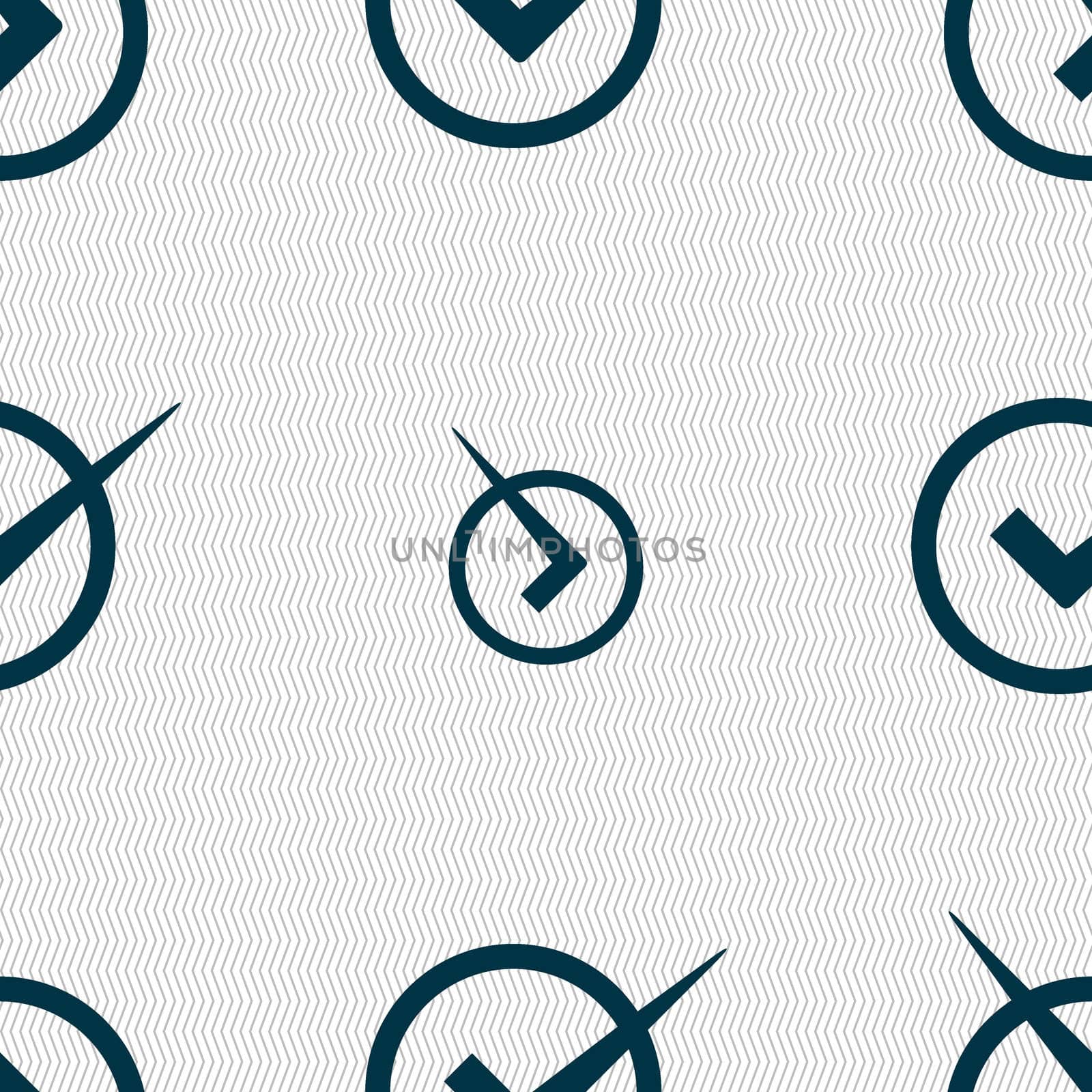 Check mark sign icon. Checkbox button. Seamless abstract background with geometric shapes. illustration