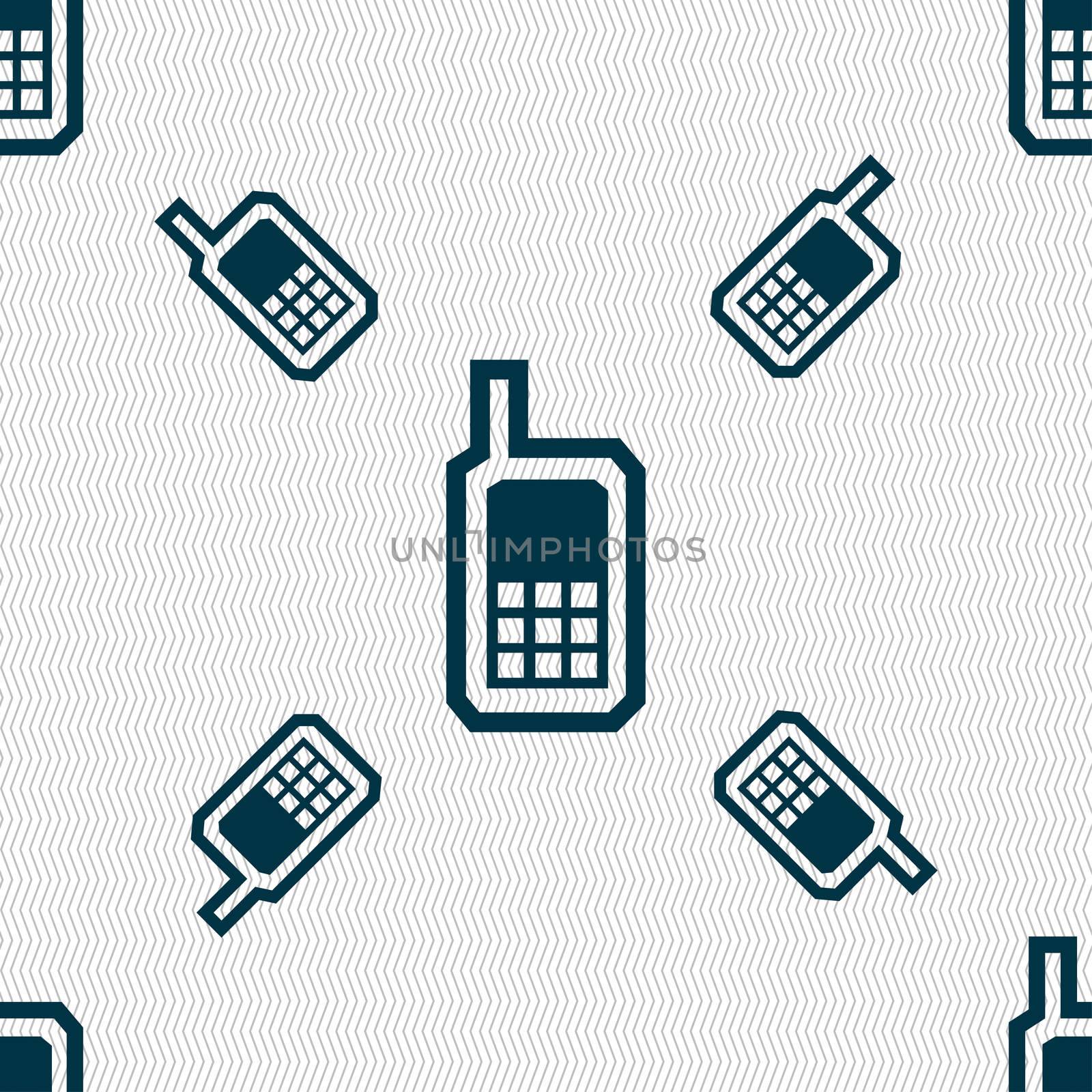Mobile phone icon sign. Seamless pattern with geometric texture. illustration