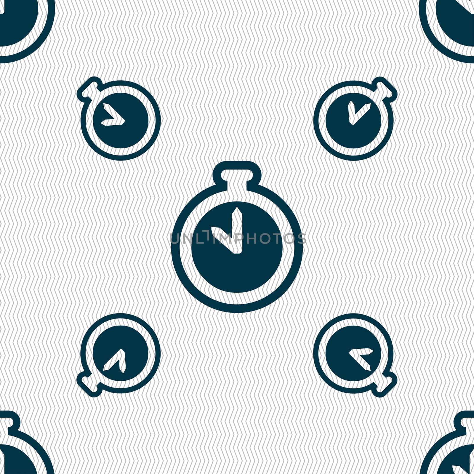 The stopwatch icon sign. Seamless pattern with geometric texture. illustration