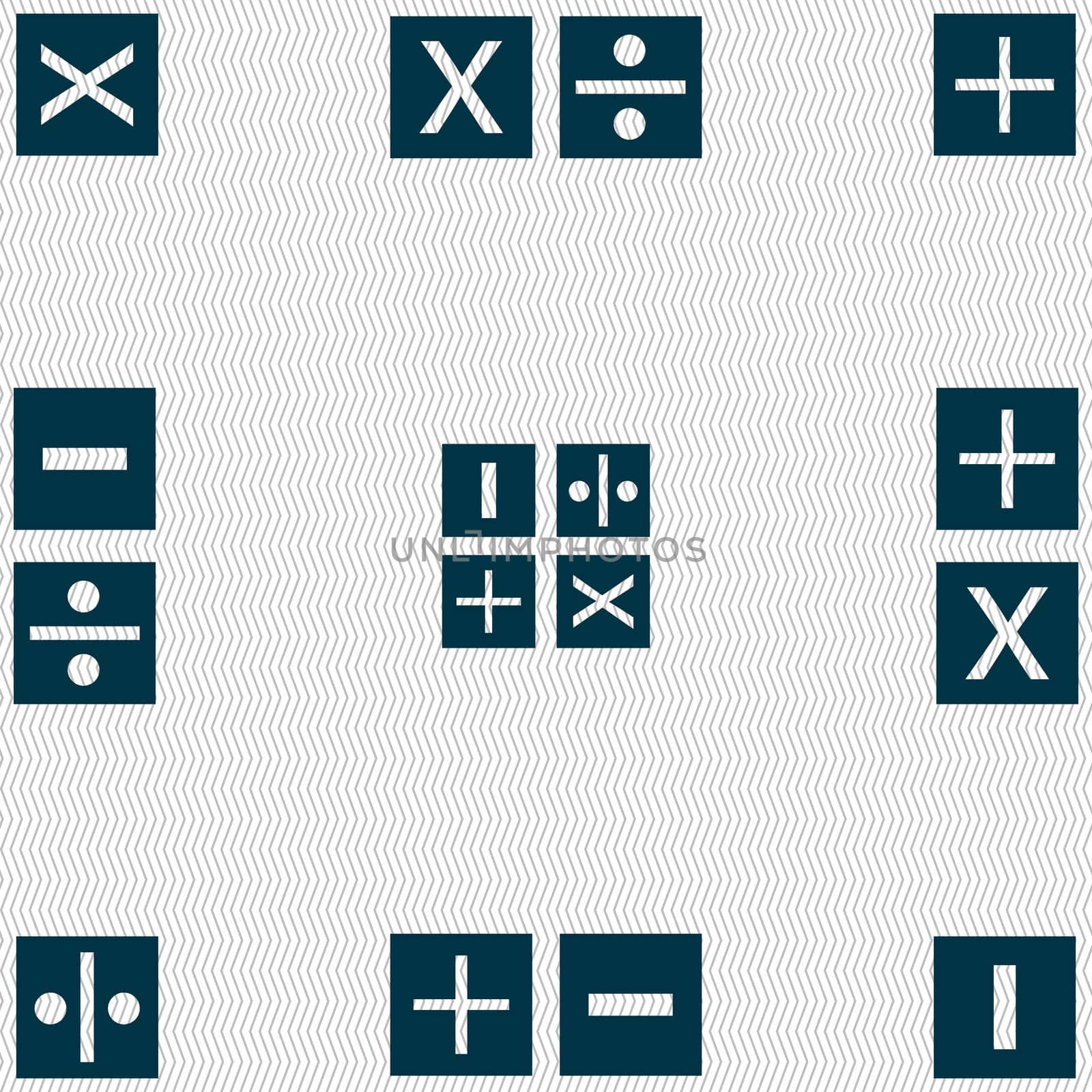 Multiplication, division, plus, minus icon Math symbol Mathematics. Seamless abstract background with geometric shapes. illustration