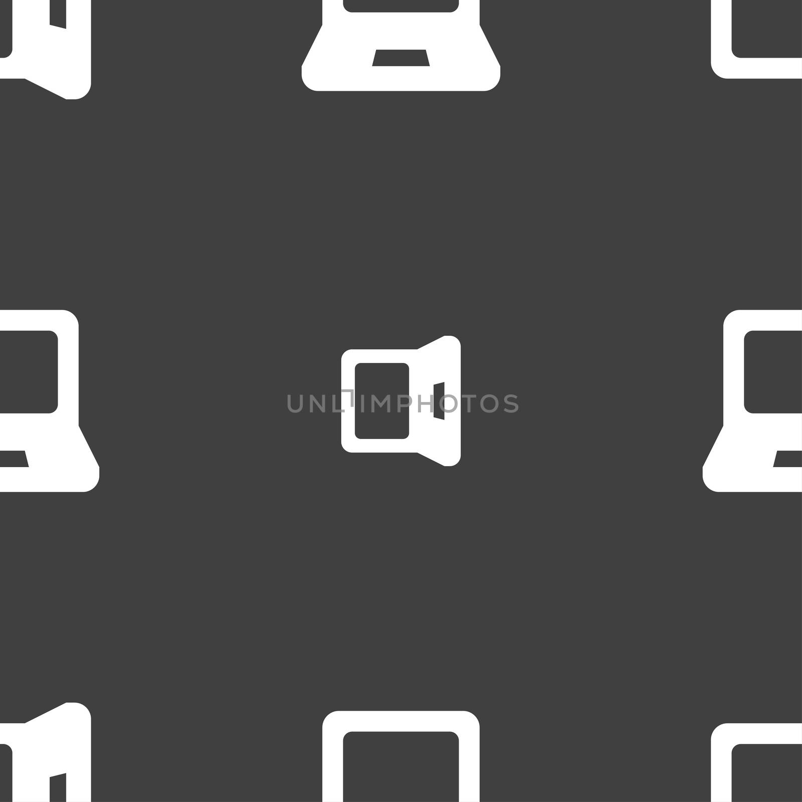 Laptop icon sign. Seamless pattern on a gray background.  by serhii_lohvyniuk