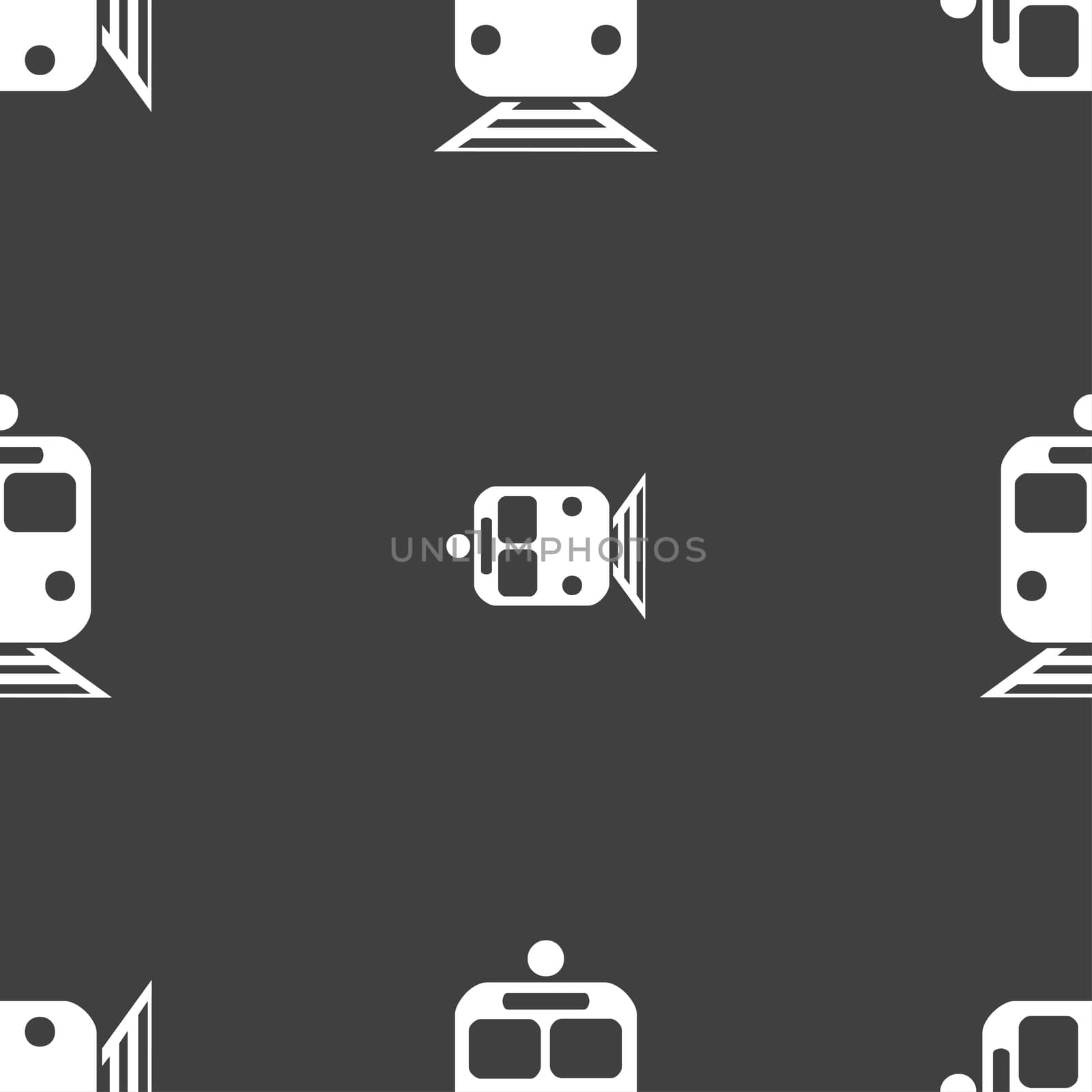 train icon sign. Seamless pattern on a gray background. illustration