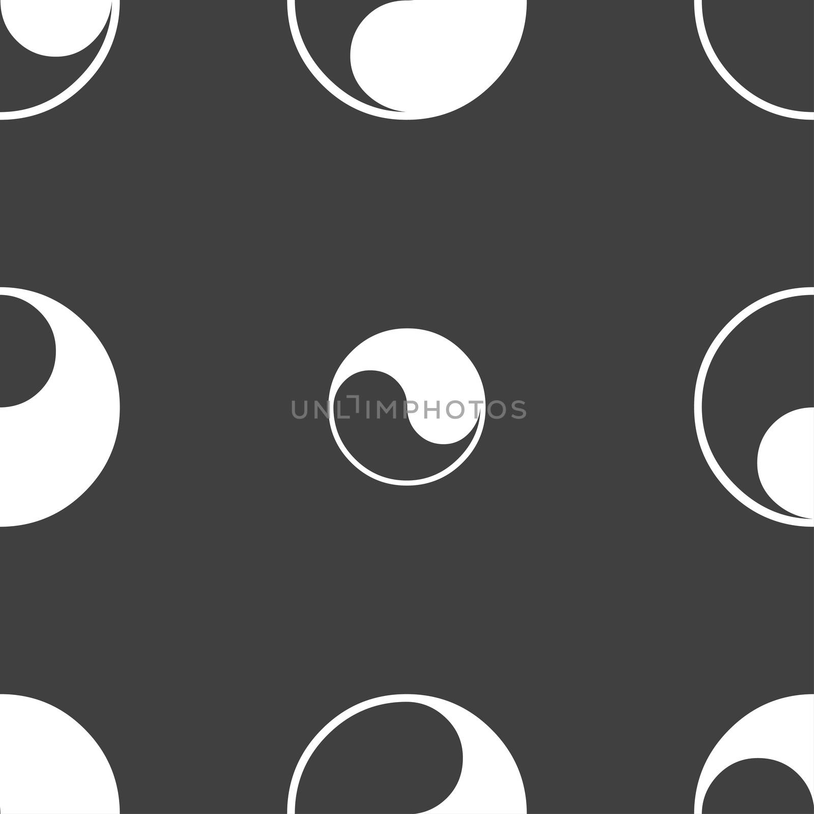 Yin Yang icon sign. Seamless pattern on a gray background.  by serhii_lohvyniuk