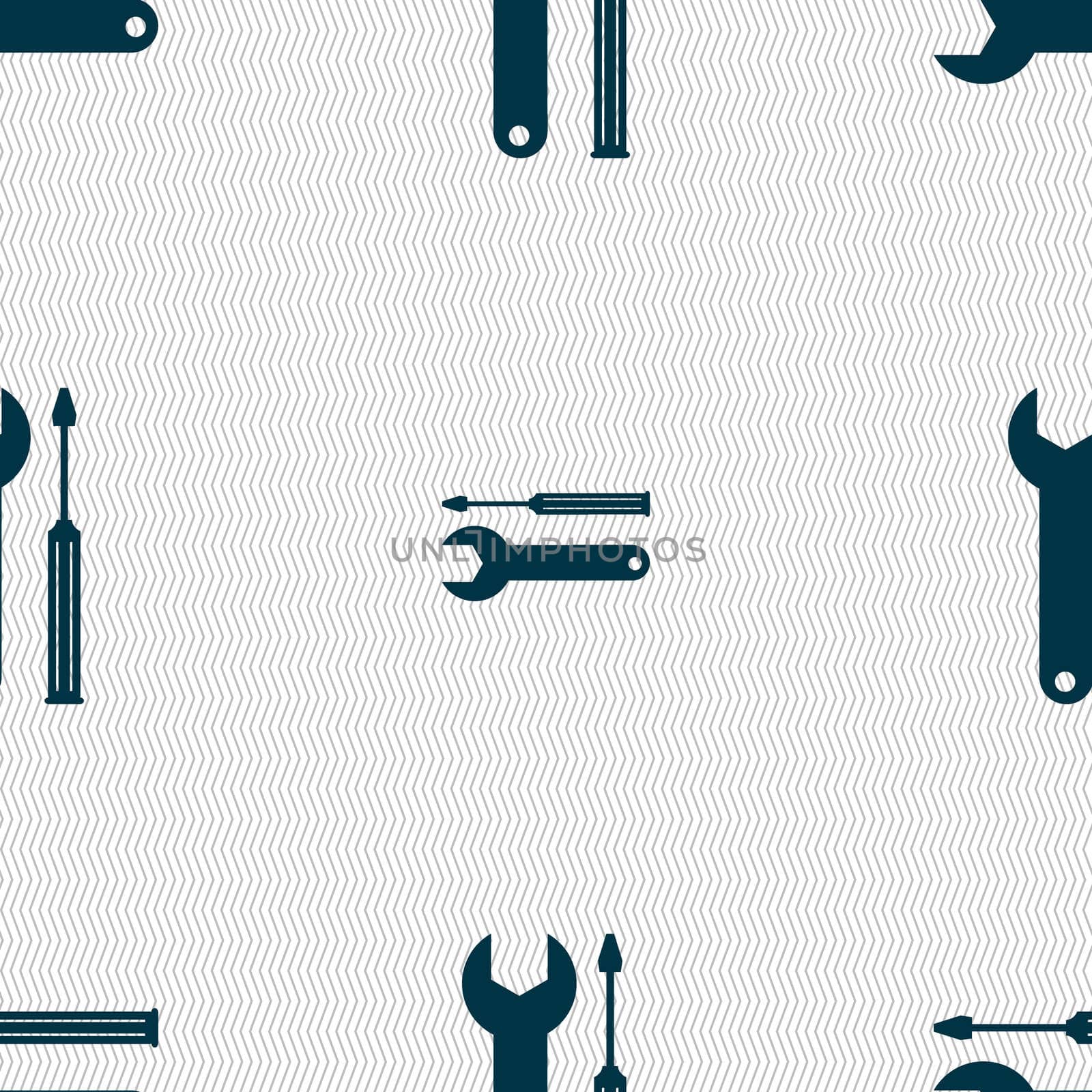 Repair tool sign icon. Service symbol. screwdriver with wrench. Seamless abstract background with geometric shapes. illustration