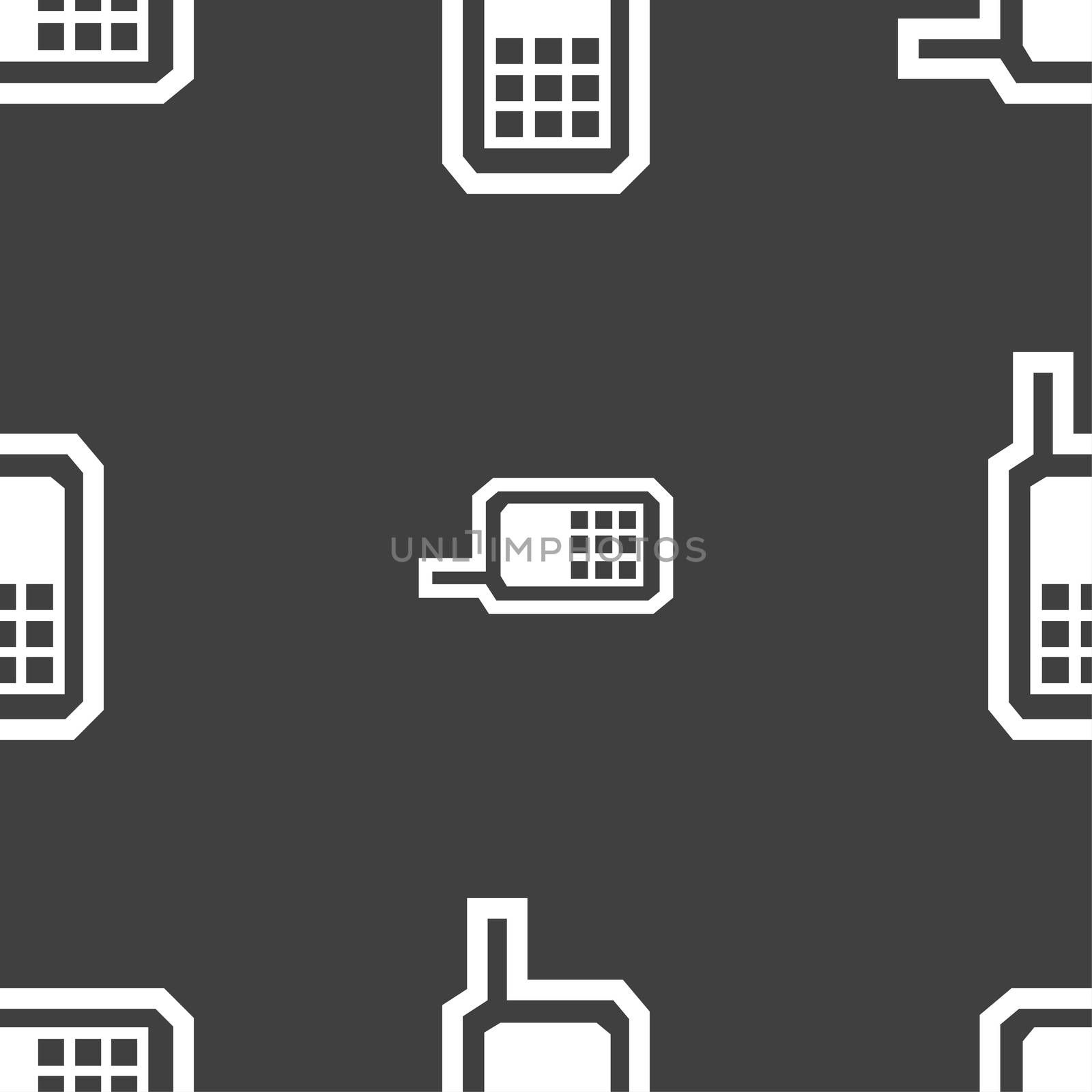 Mobile phone icon sign. Seamless pattern on a gray background. illustration