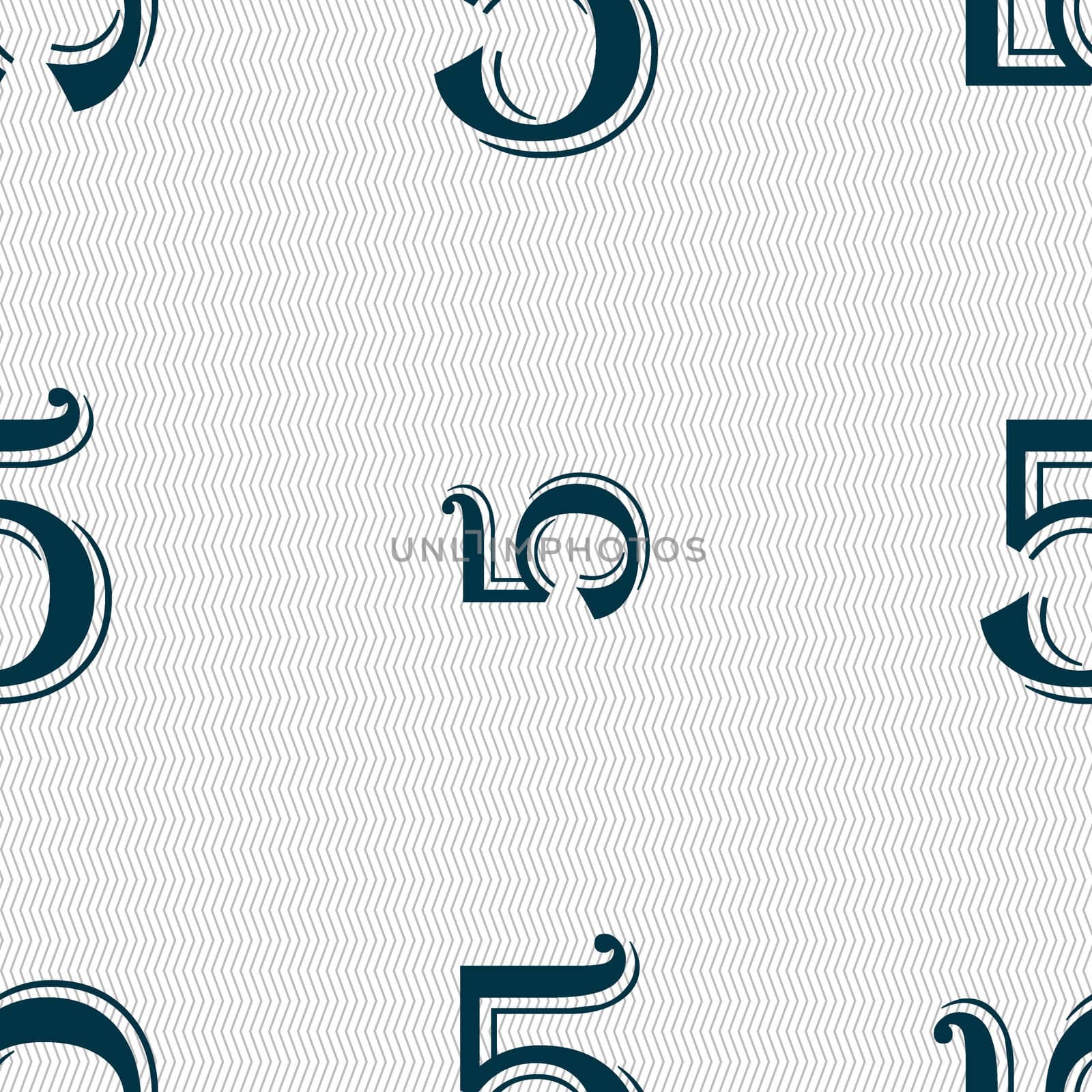 number five icon sign. Seamless abstract background with geometric shapes. illustration