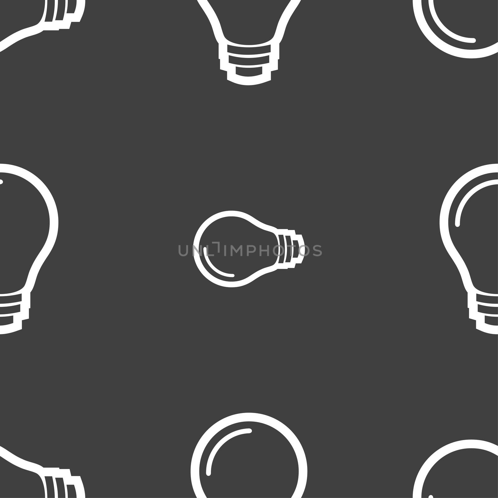 Light bulb icon sign. Seamless pattern on a gray background. illustration