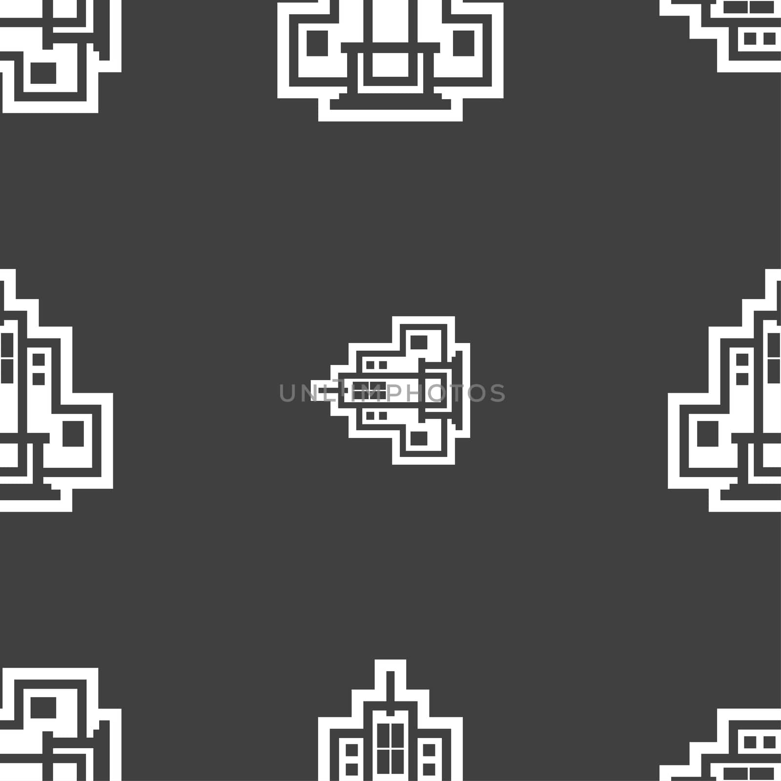 skyscraper icon sign. Seamless pattern on a gray background.  by serhii_lohvyniuk