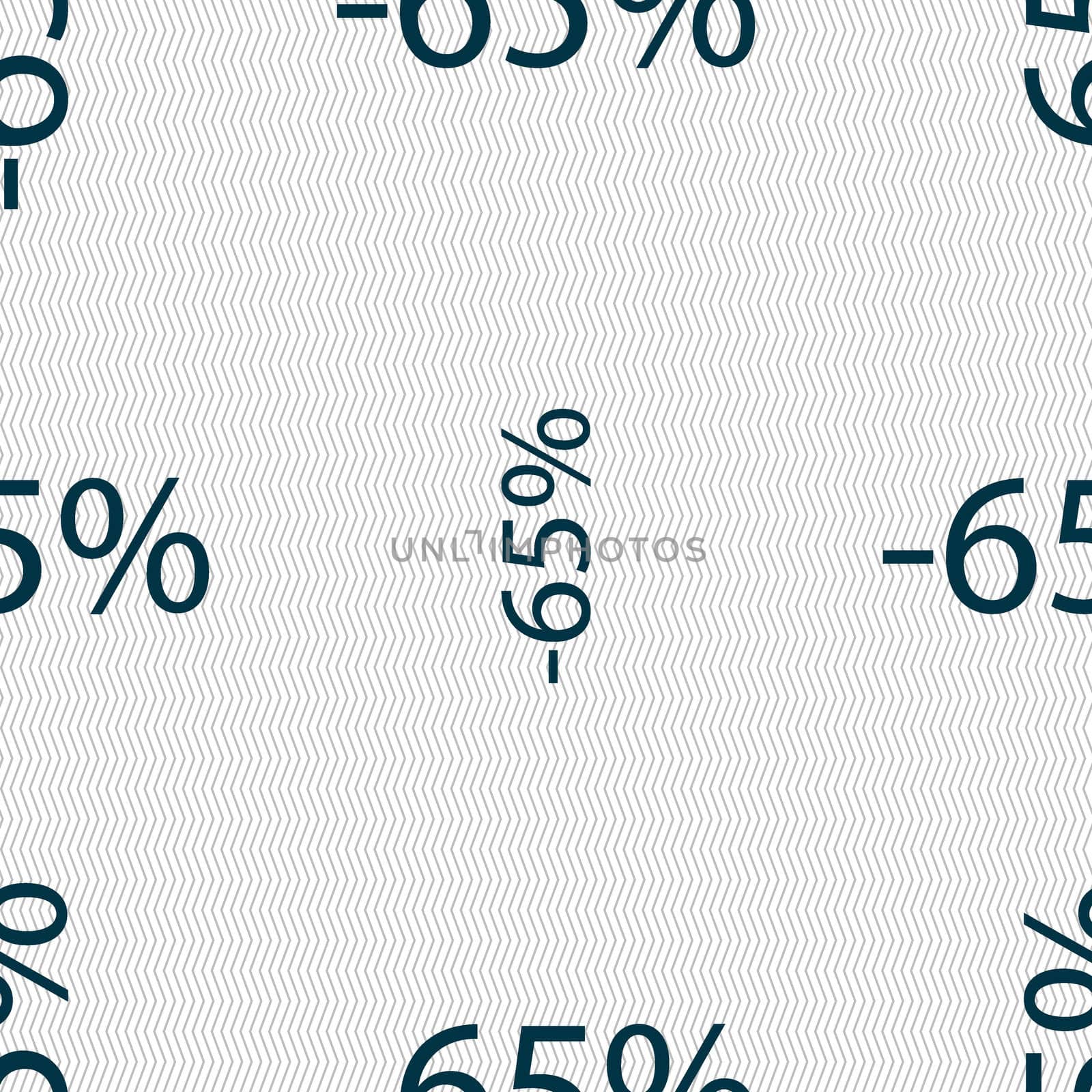 65 percent discount sign icon. Sale symbol. Special offer label. Seamless abstract background with geometric shapes.  by serhii_lohvyniuk