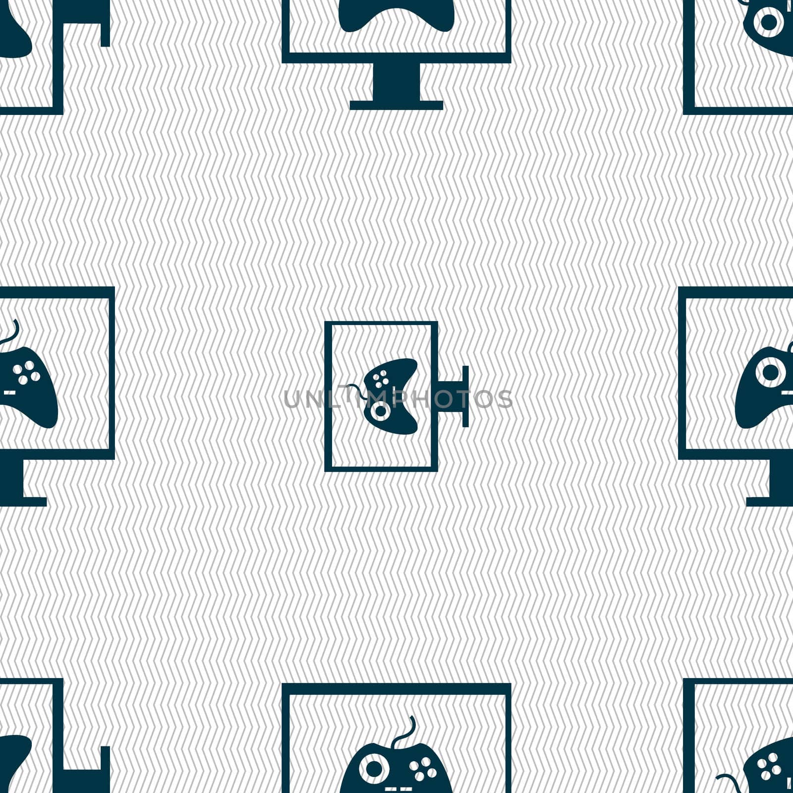 Joystick and monitor sign icon. Video game symbol. Seamless abstract background with geometric shapes.  by serhii_lohvyniuk