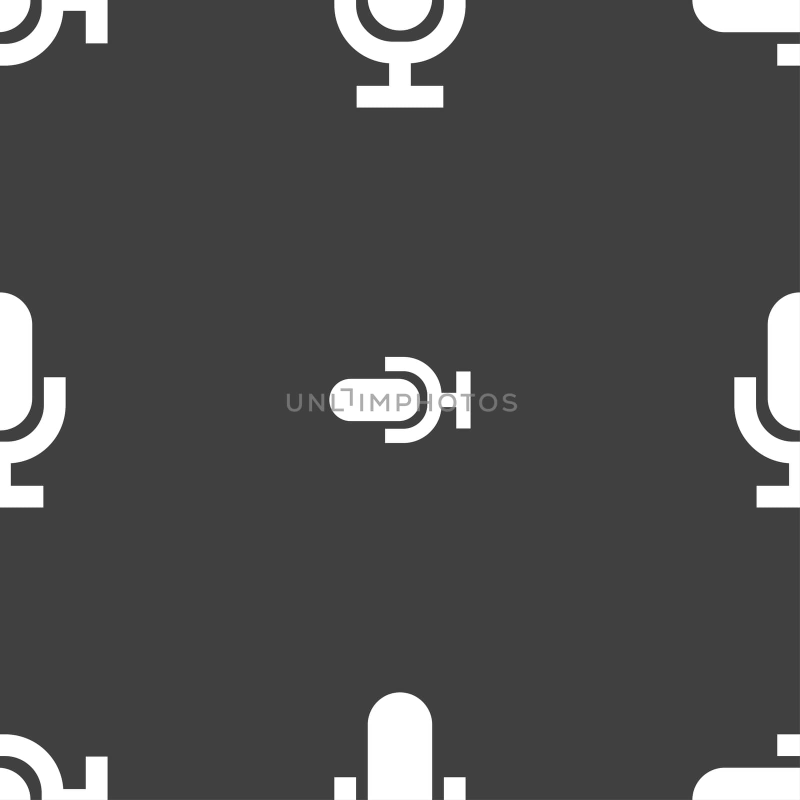 microphone icon sign. Seamless pattern on a gray background.  by serhii_lohvyniuk