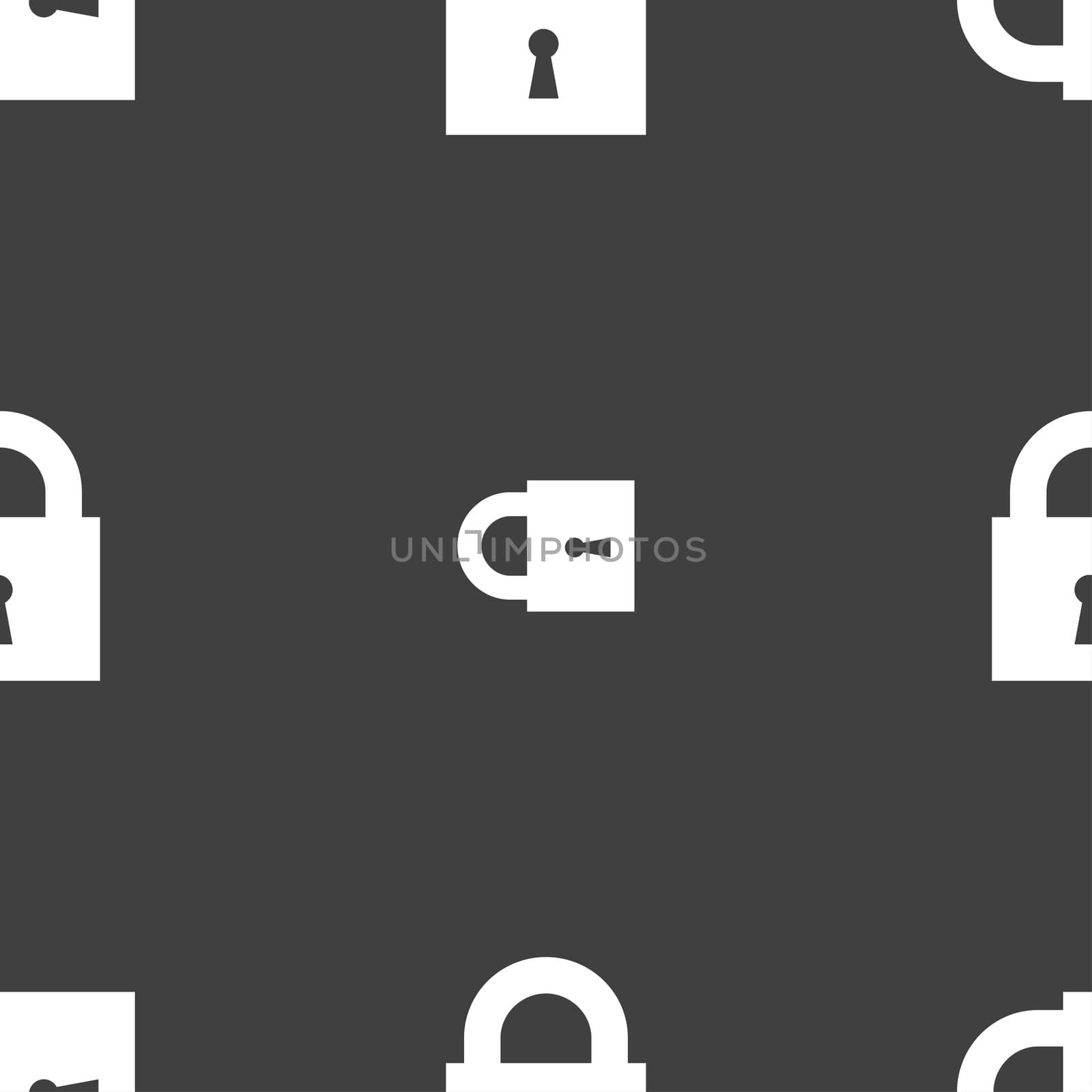 closed lock icon sign. Seamless pattern on a gray background.  by serhii_lohvyniuk