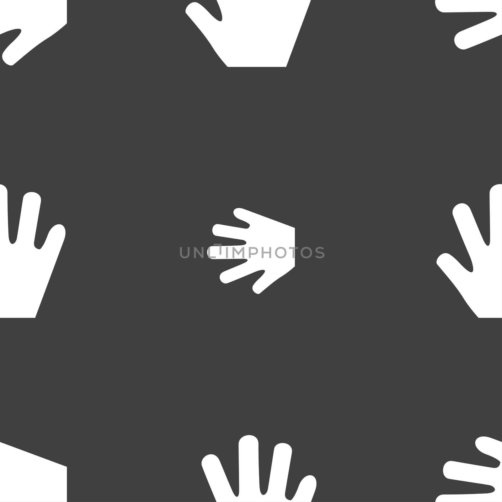 Hand icon sign. Seamless pattern on a gray background. illustration