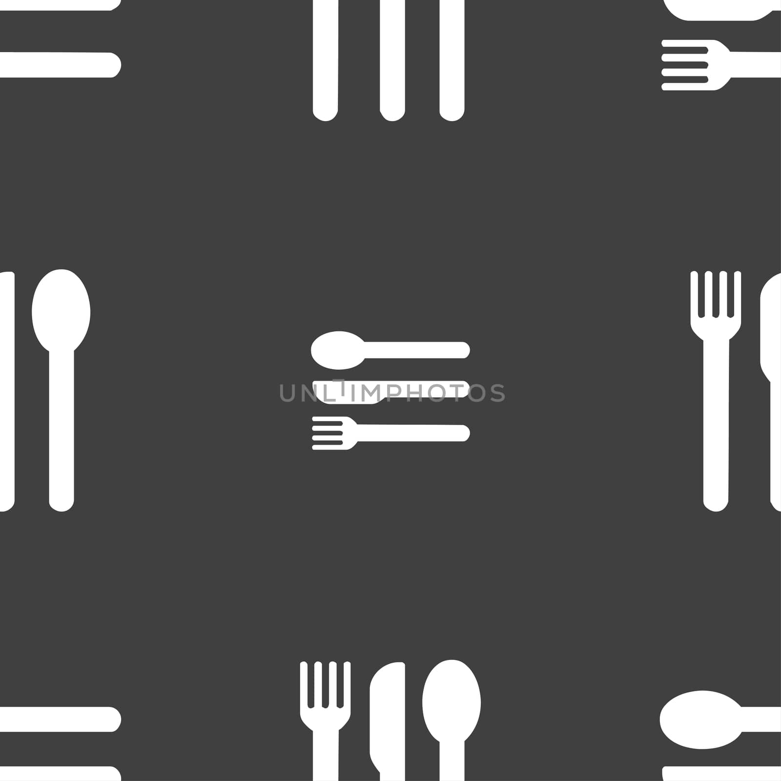 fork, knife, spoon icon sign. Seamless pattern on a gray background. illustration