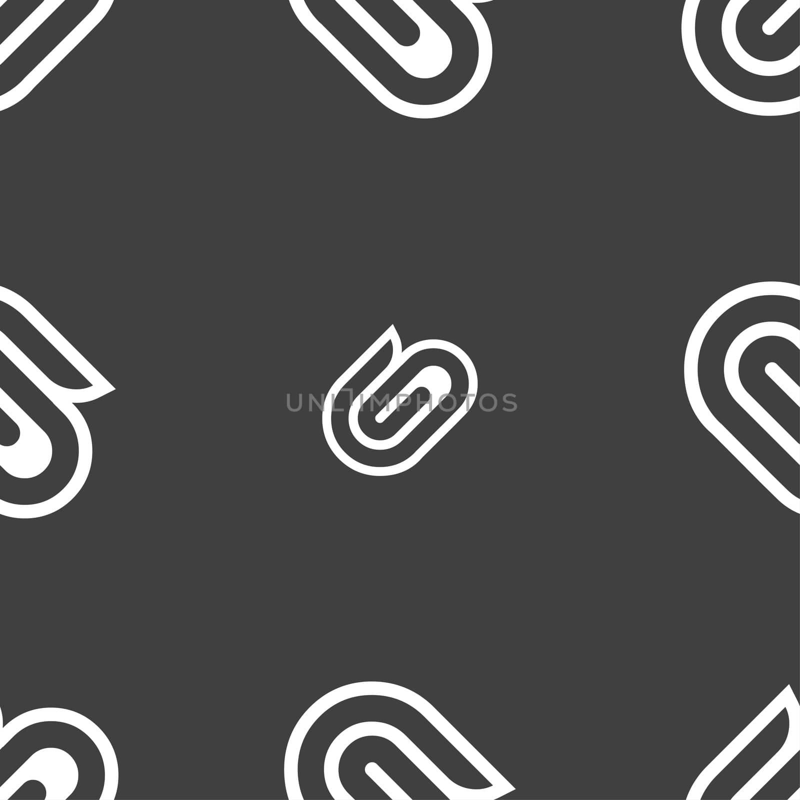paper clip icon sign. Seamless pattern on a gray background. illustration