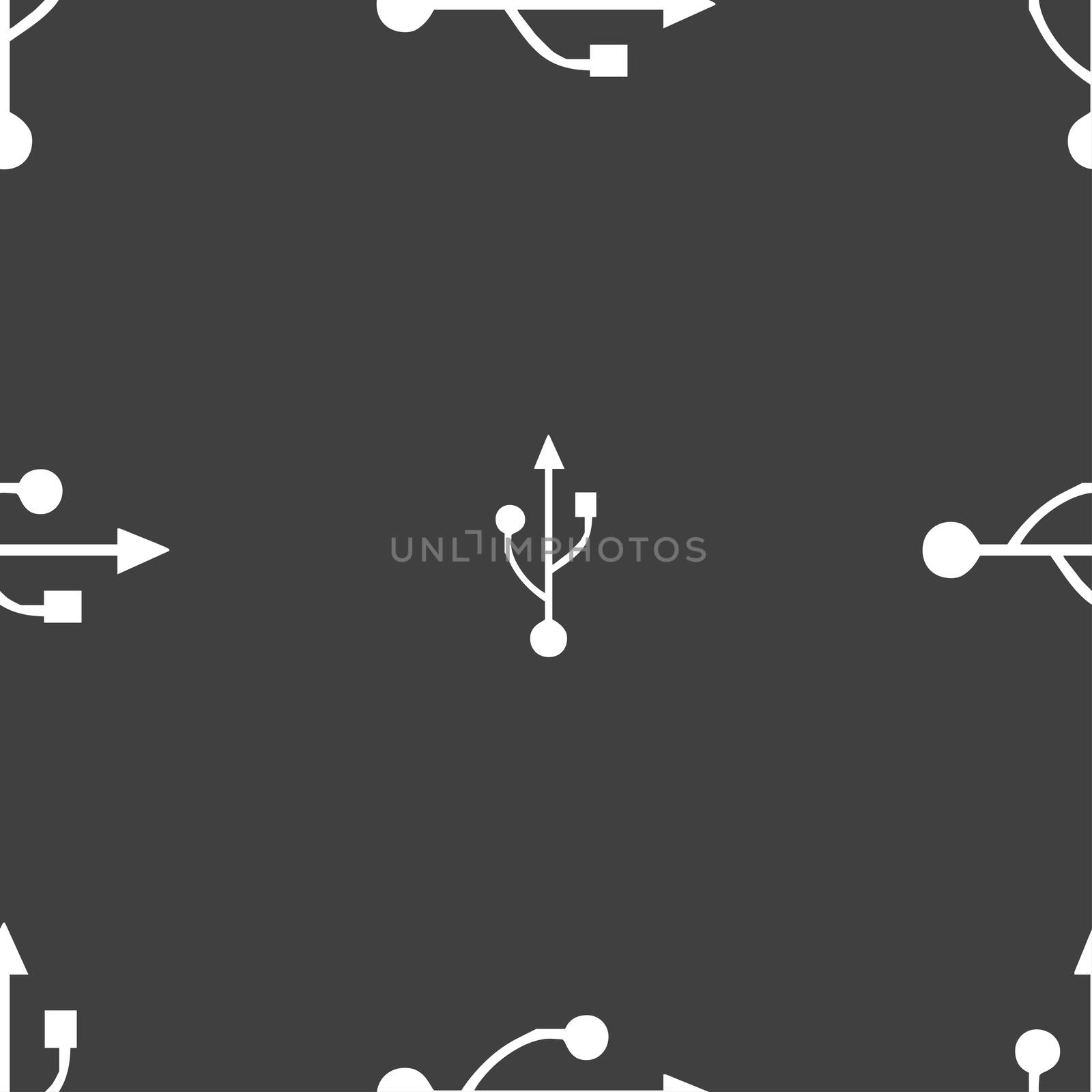 USB icon sign. Seamless pattern on a gray background.  by serhii_lohvyniuk