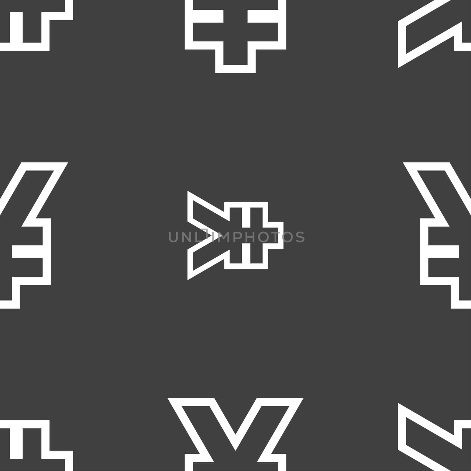 Yen JPY icon sign. Seamless pattern on a gray background.  by serhii_lohvyniuk