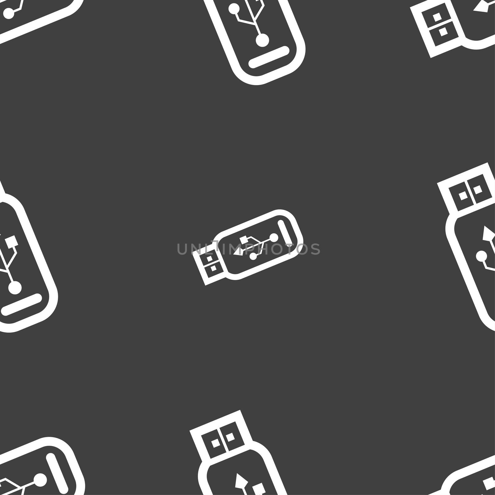 Usb flash drive icon sign. Seamless pattern on a gray background. illustration