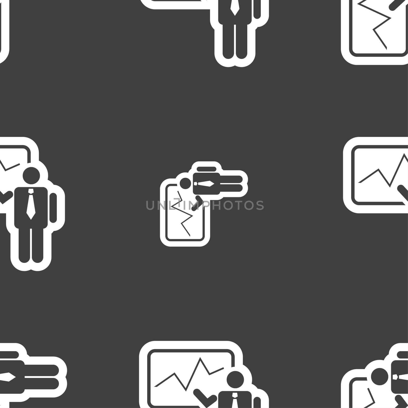 businessman making report icon sign. Seamless pattern on a gray background. illustration