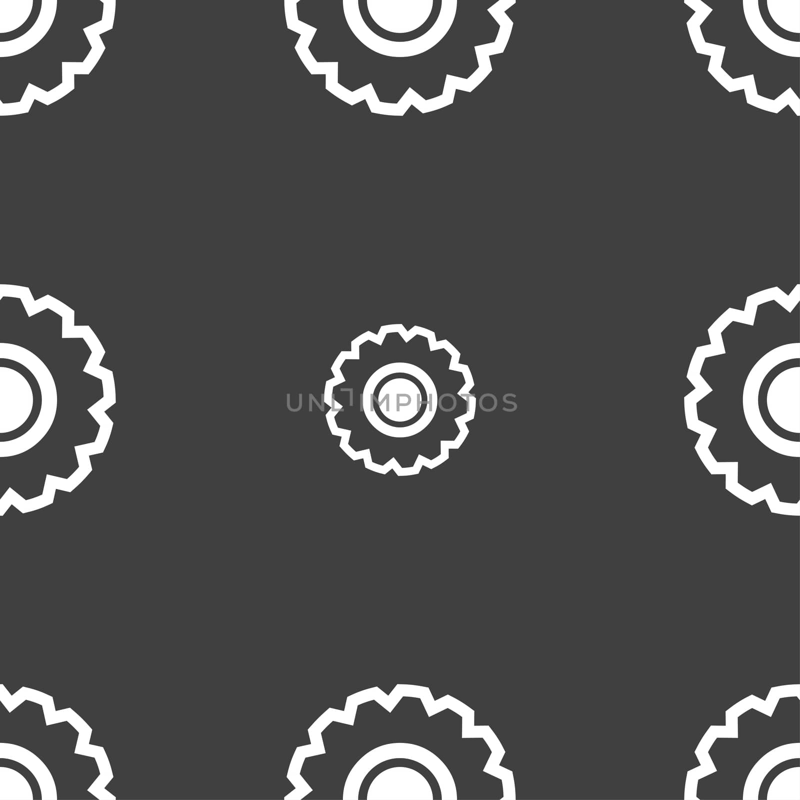 cogwheel icon sign. Seamless pattern on a gray background.  by serhii_lohvyniuk