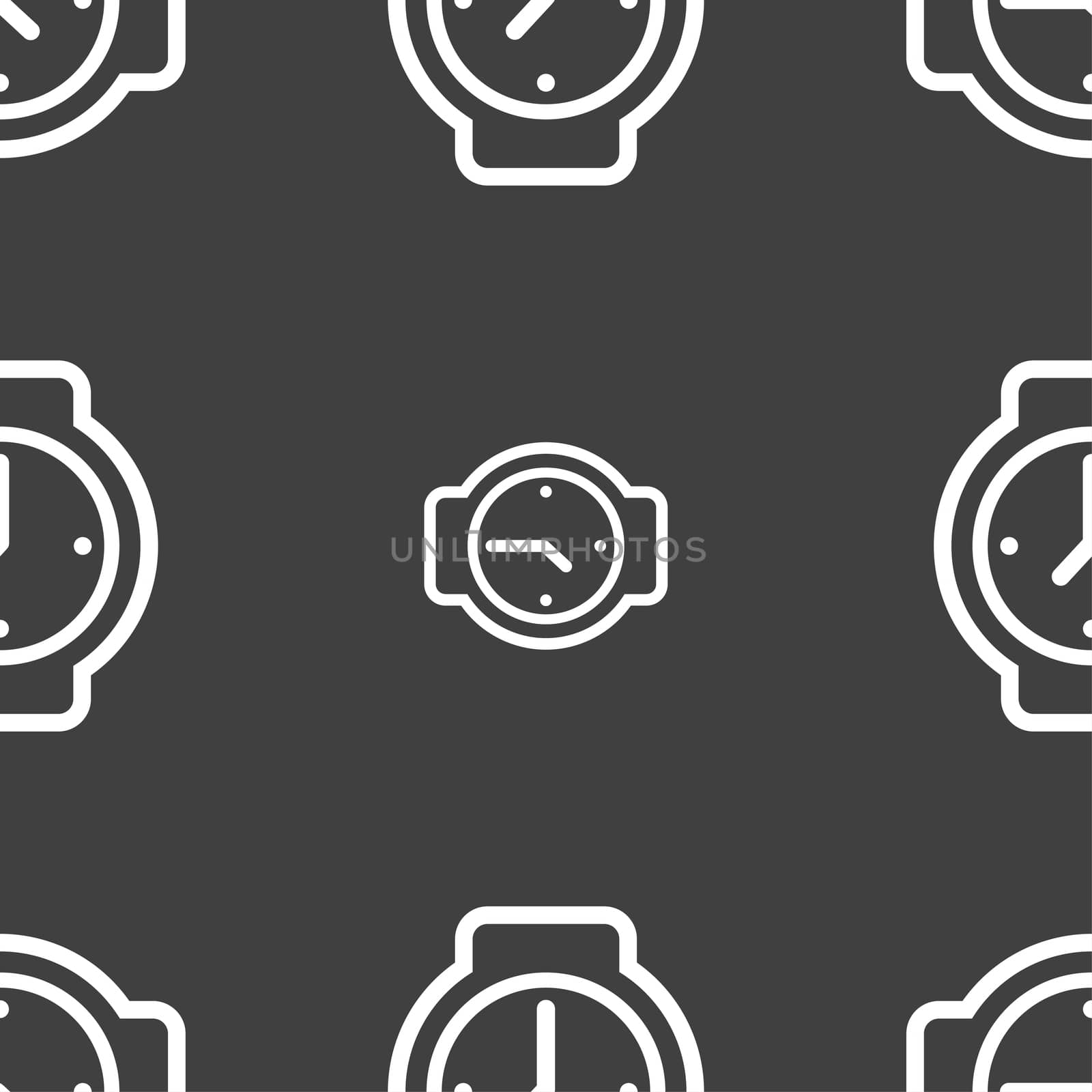 watches icon sign. Seamless pattern on a gray background. illustration