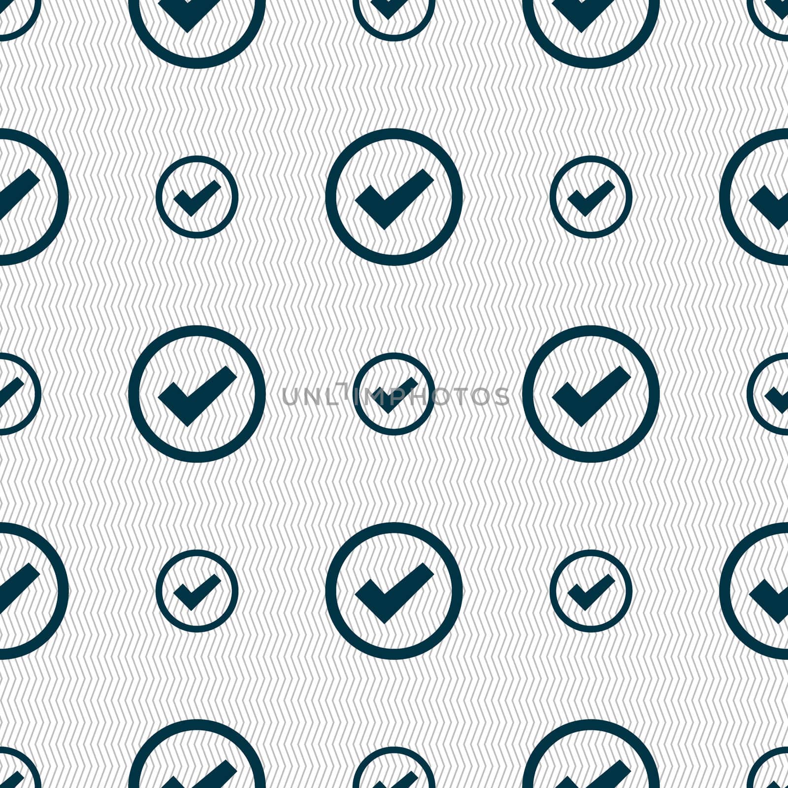 Check mark sign icon . Confirm approved symbol. Seamless abstract background with geometric shapes.  by serhii_lohvyniuk