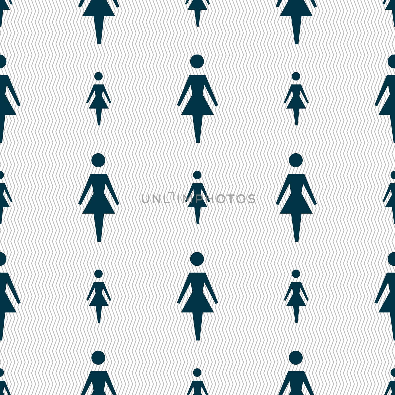 Female sign icon. Woman human symbol. Women toilet. Seamless abstract background with geometric shapes. illustration