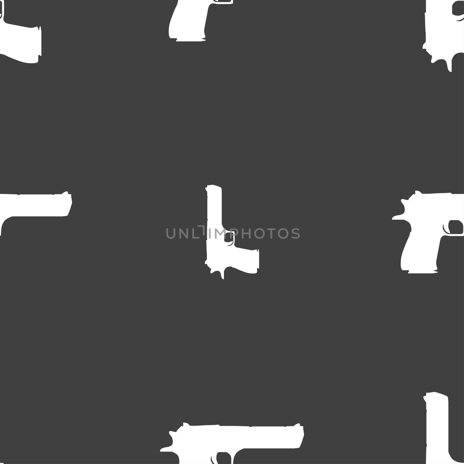 gun icon sign. Seamless pattern on a gray background.  by serhii_lohvyniuk