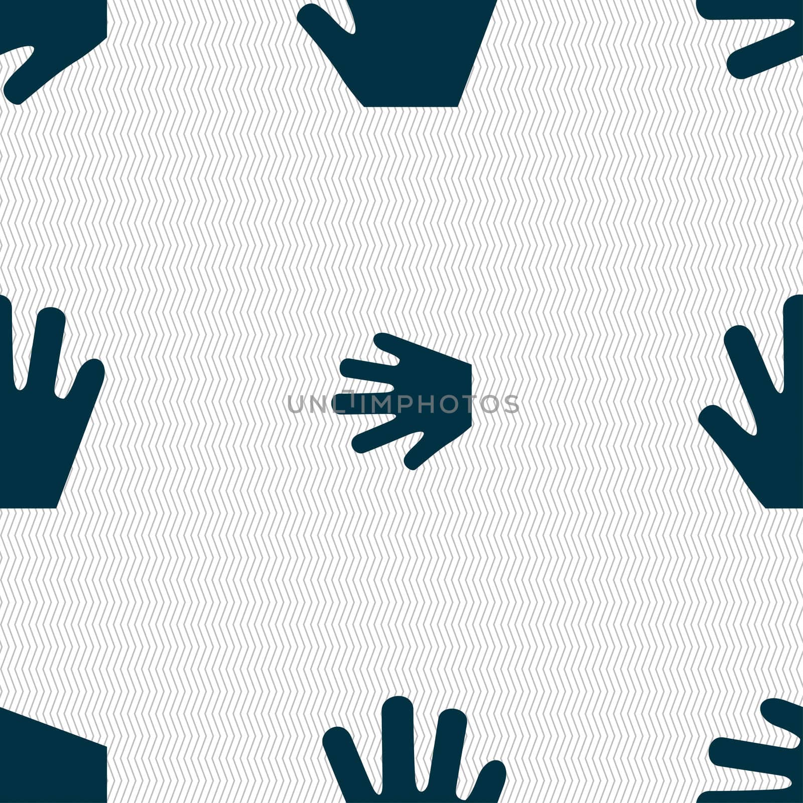 Hand icon sign. Seamless pattern with geometric texture. illustration