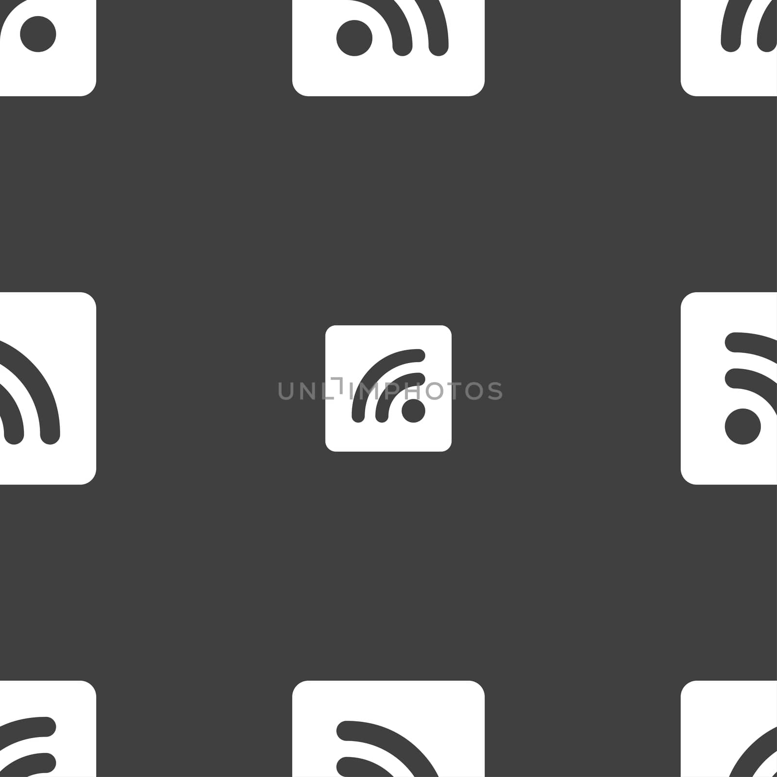 RSS feed icon sign. Seamless pattern on a gray background.  by serhii_lohvyniuk