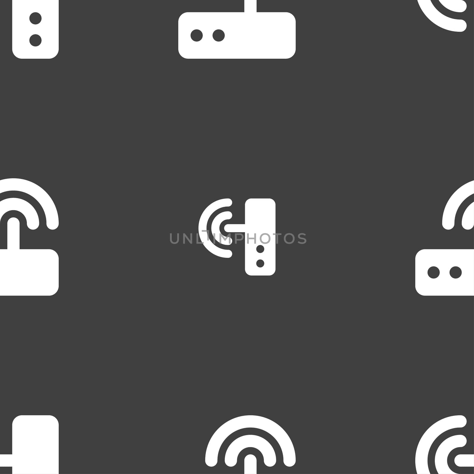 Wi fi router icon sign. Seamless pattern on a gray background.  by serhii_lohvyniuk