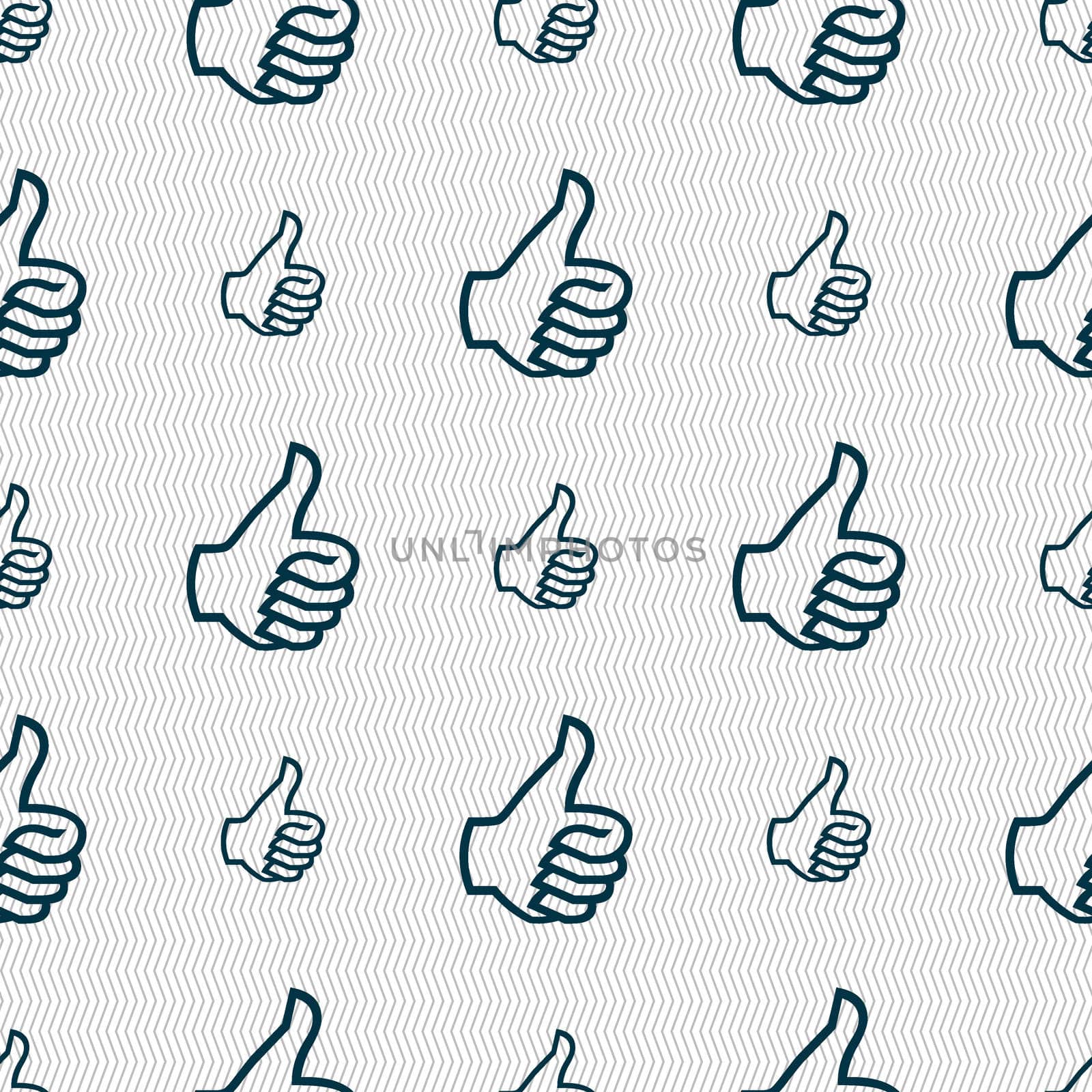 Like sign icon. Thumb up symbol. Hand finger-up. Seamless abstract background with geometric shapes.  by serhii_lohvyniuk