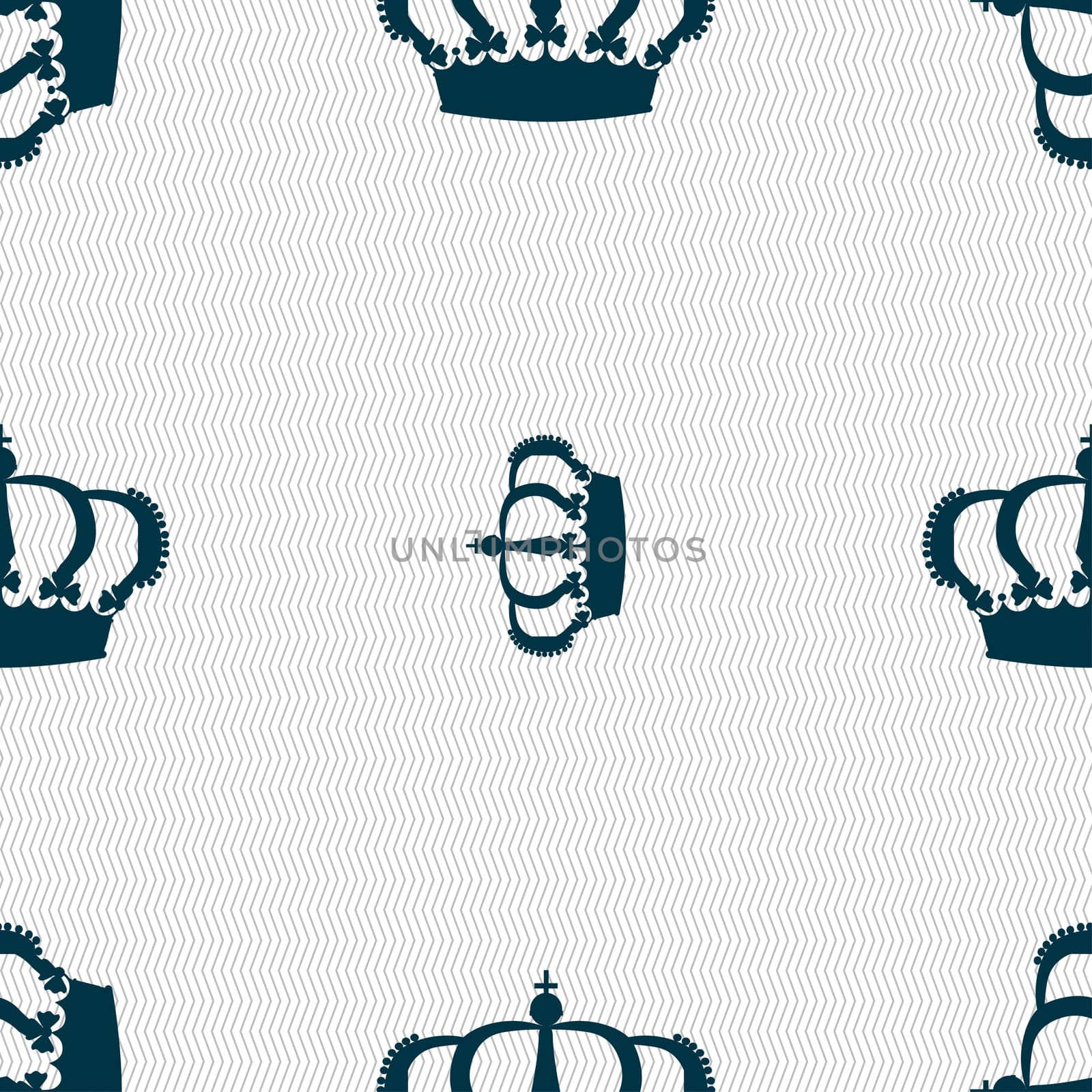 Crown icon sign. Seamless pattern with geometric texture. illustration