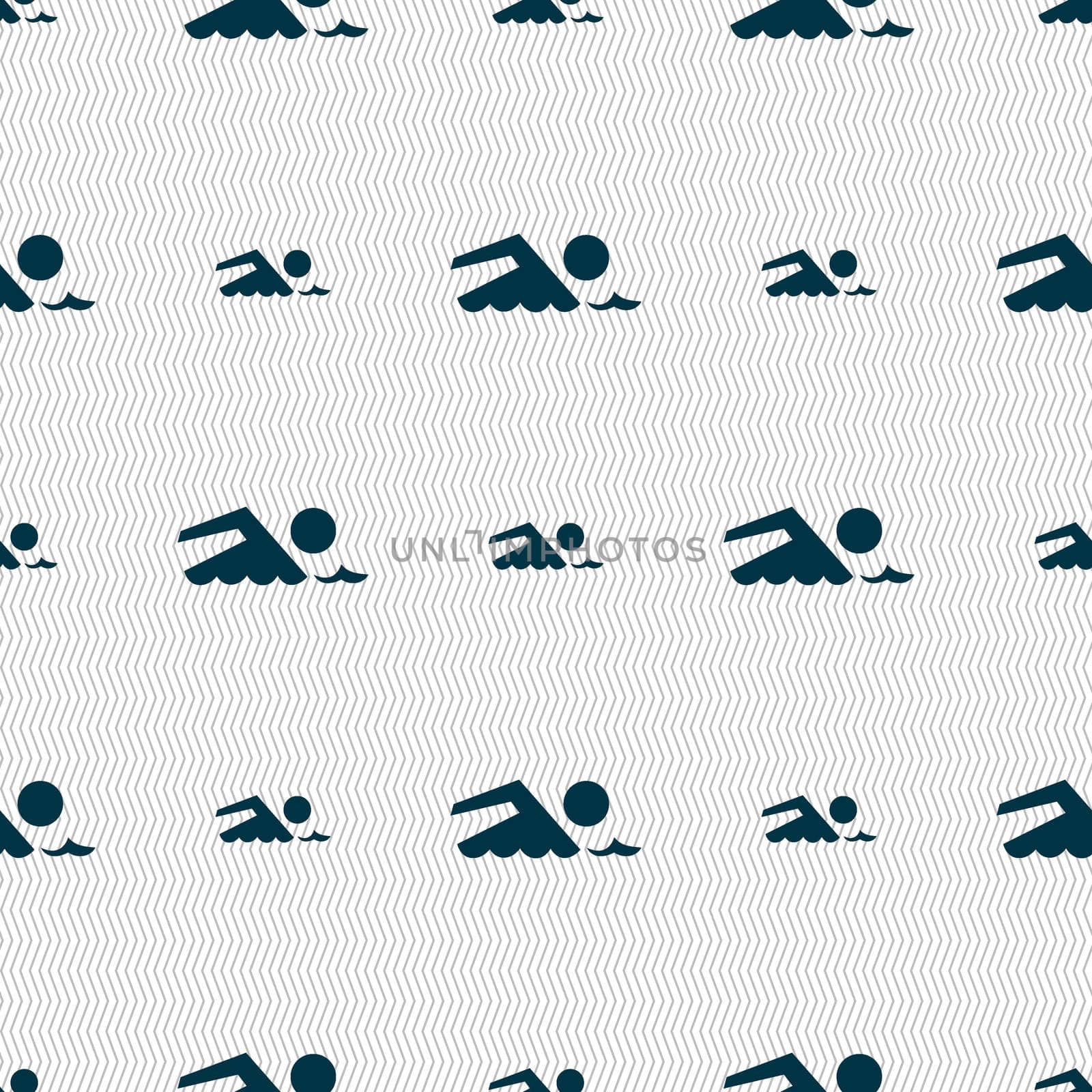 Swimming sign icon. Pool swim symbol. Sea wave. Seamless abstract background with geometric shapes.  by serhii_lohvyniuk