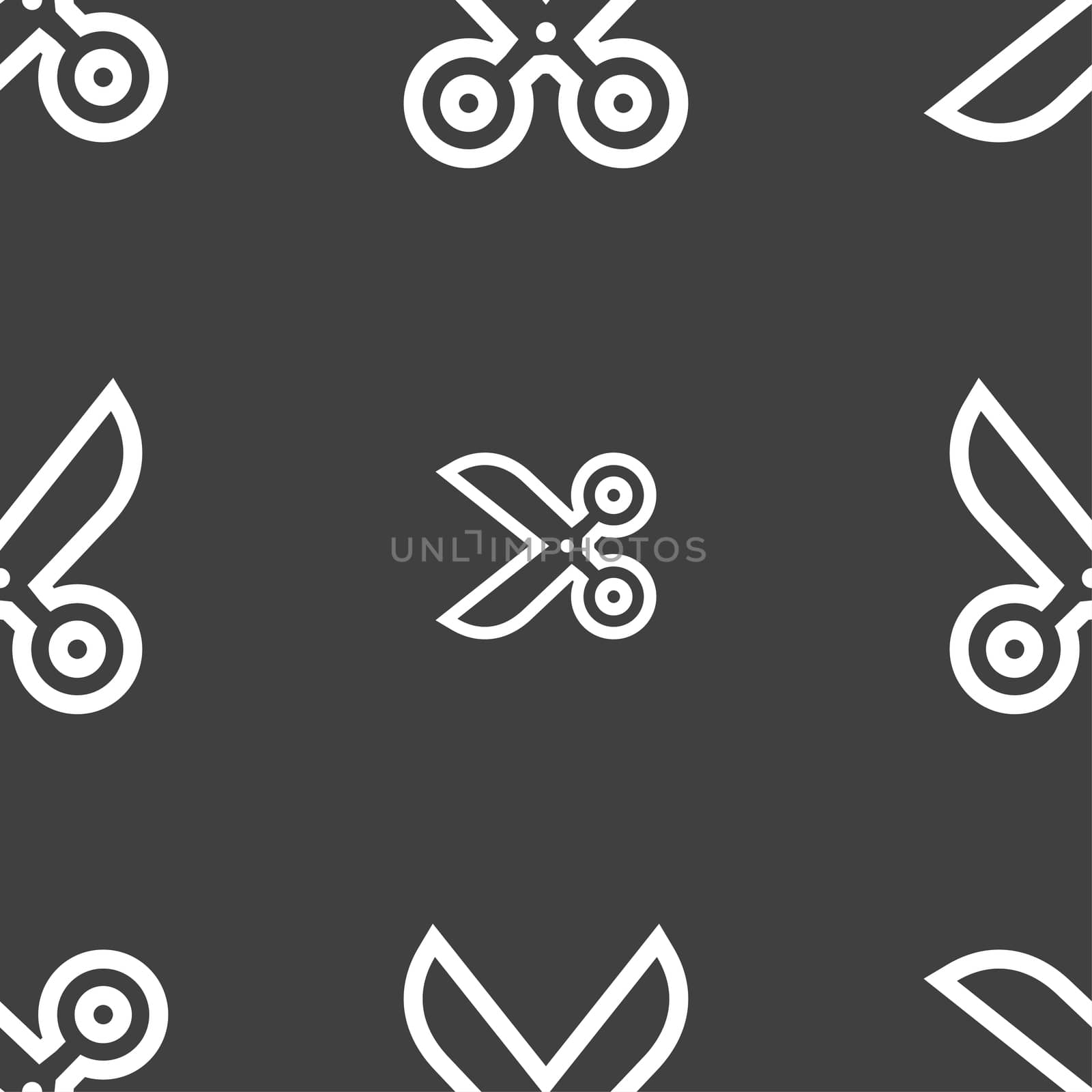 scissors icon sign. Seamless pattern on a gray background. illustration