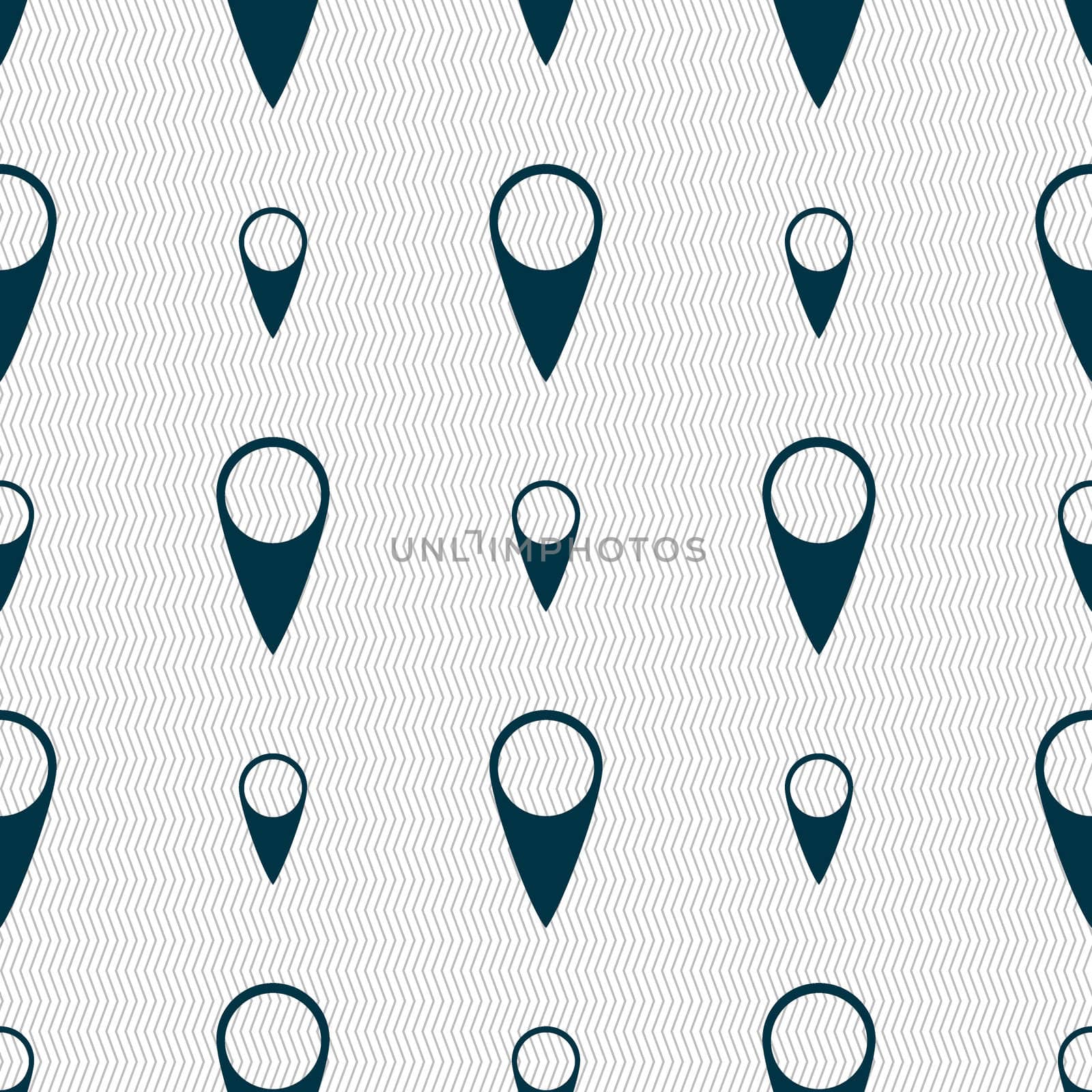 Map pointer icon. GPS location symbol. Seamless abstract background with geometric shapes. illustration