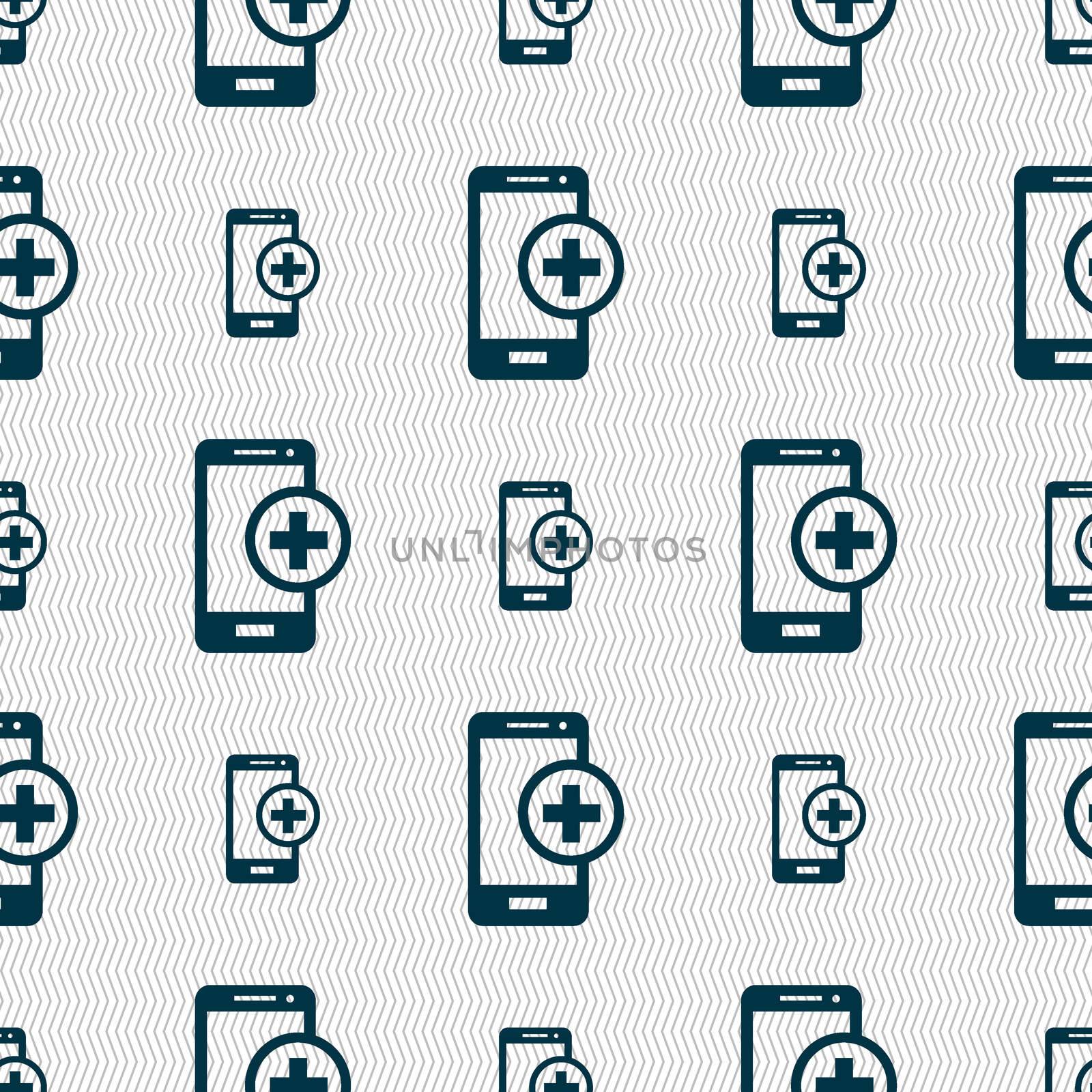 Mobile devices sign icon. with symbol plus. Seamless abstract background with geometric shapes. illustration