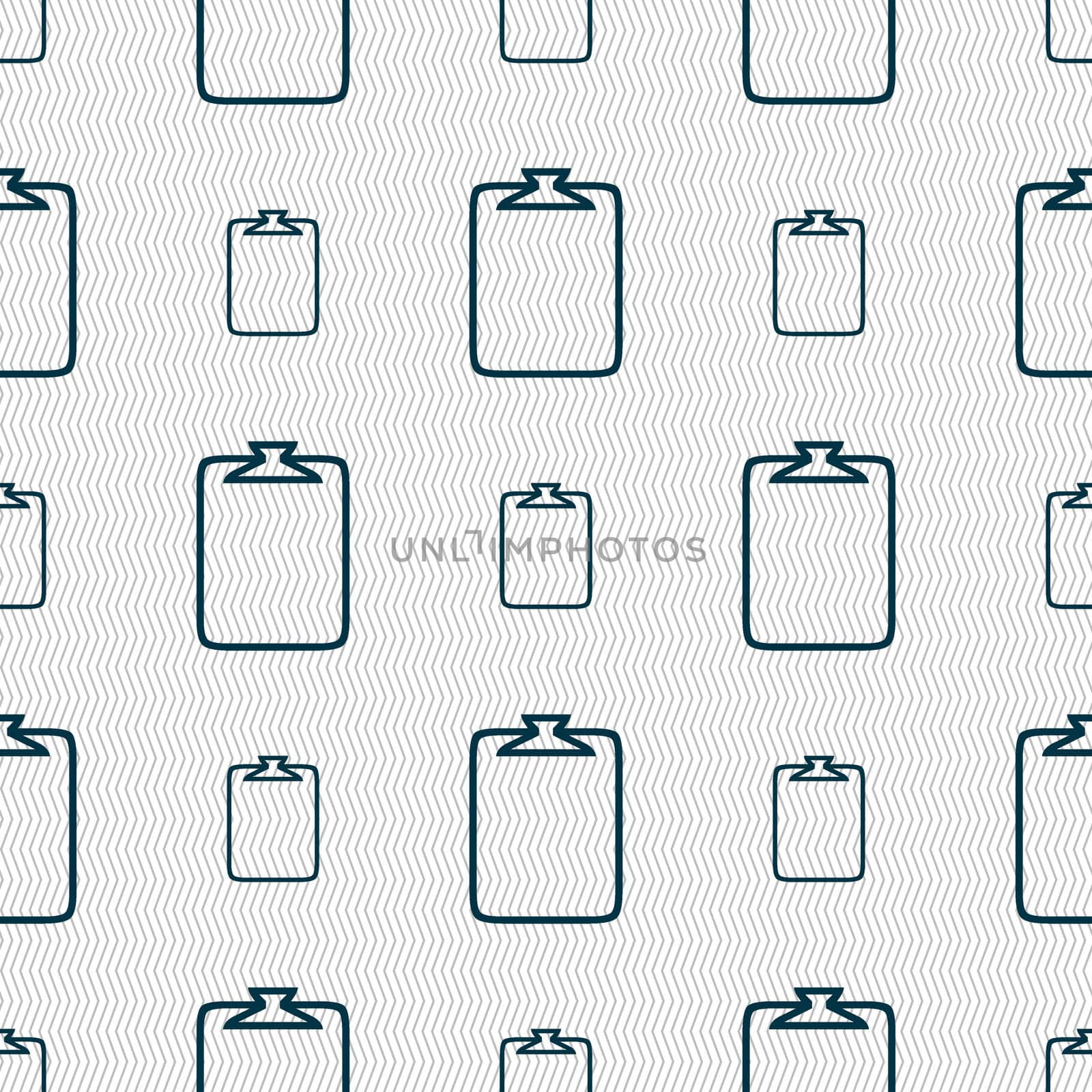 File annex icon. Paper clip symbol. Attach sign. Seamless abstract background with geometric shapes. illustration