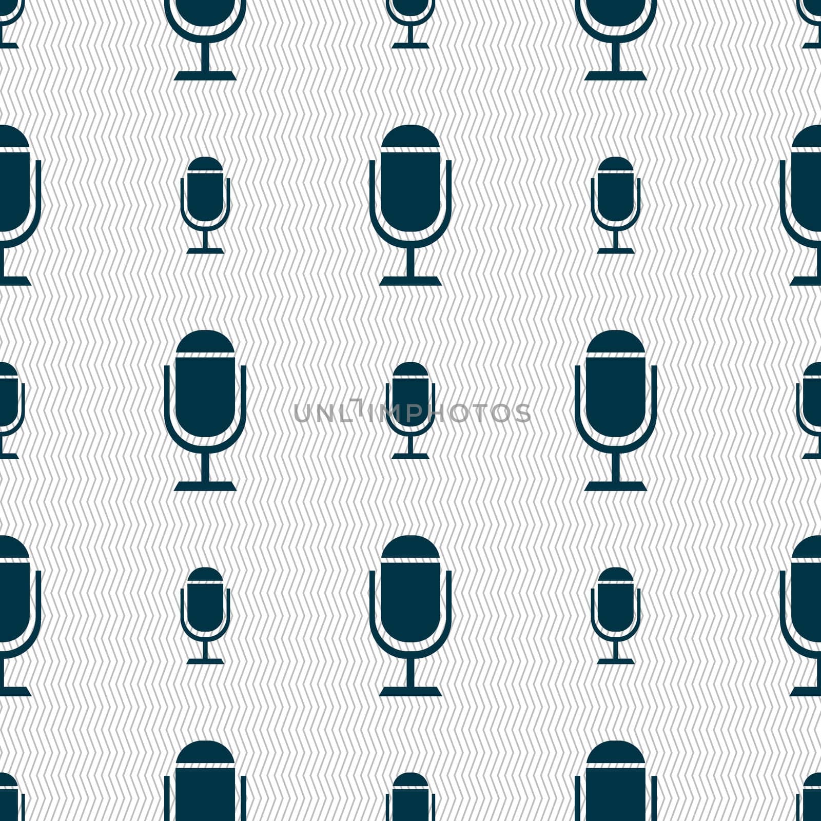 Microphone icon. Speaker symbol. Live music sign. Seamless abstract background with geometric shapes. illustration