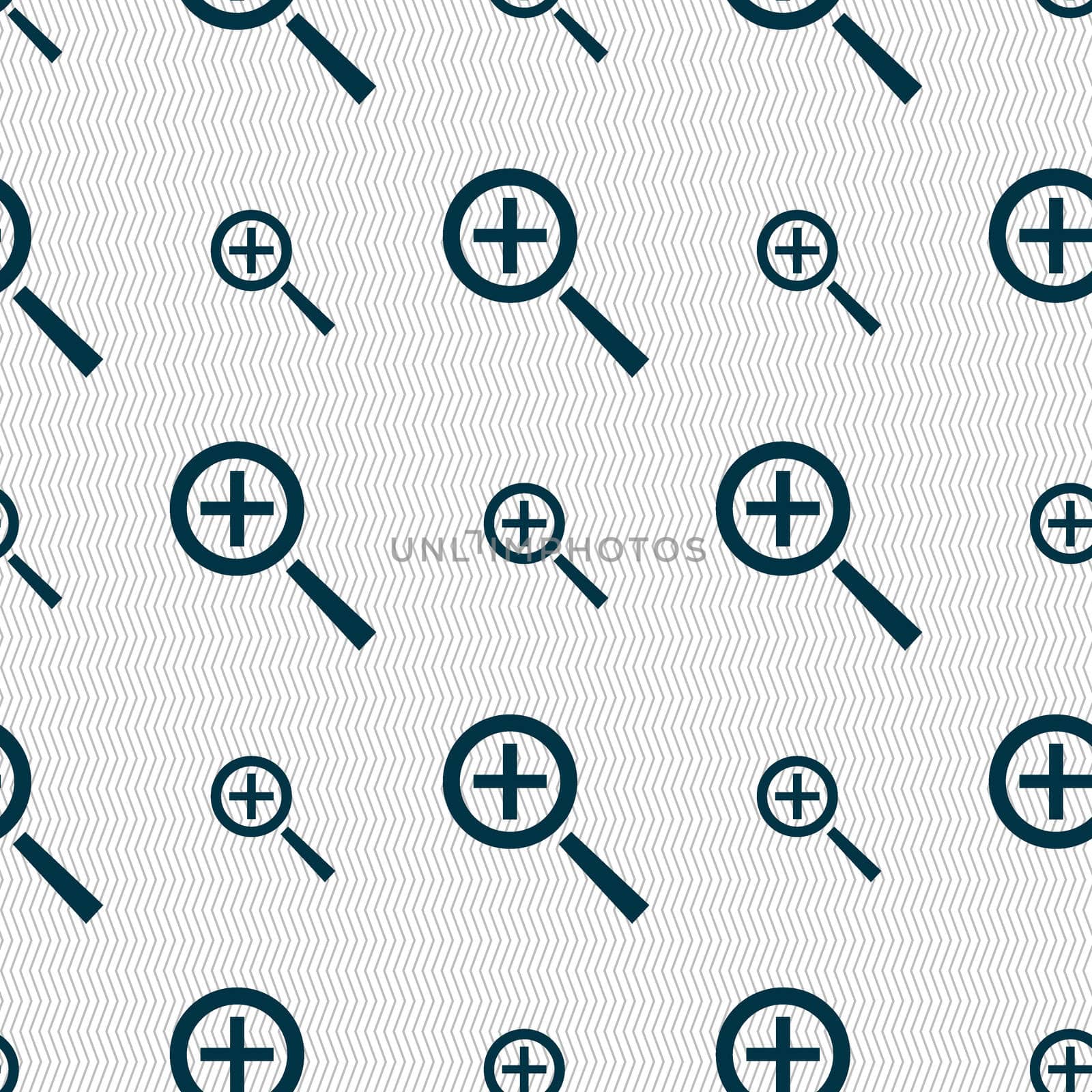 Magnifier glass, Zoom tool icon sign. Seamless abstract background with geometric shapes. illustration