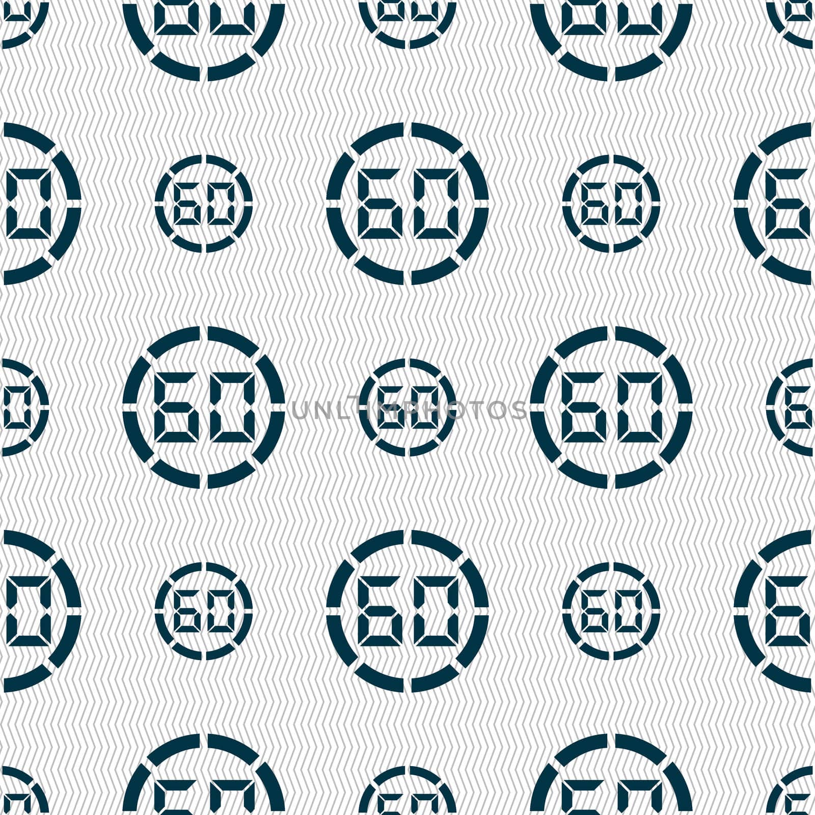 60 second stopwatch icon sign. Seamless abstract background with geometric shapes. illustration