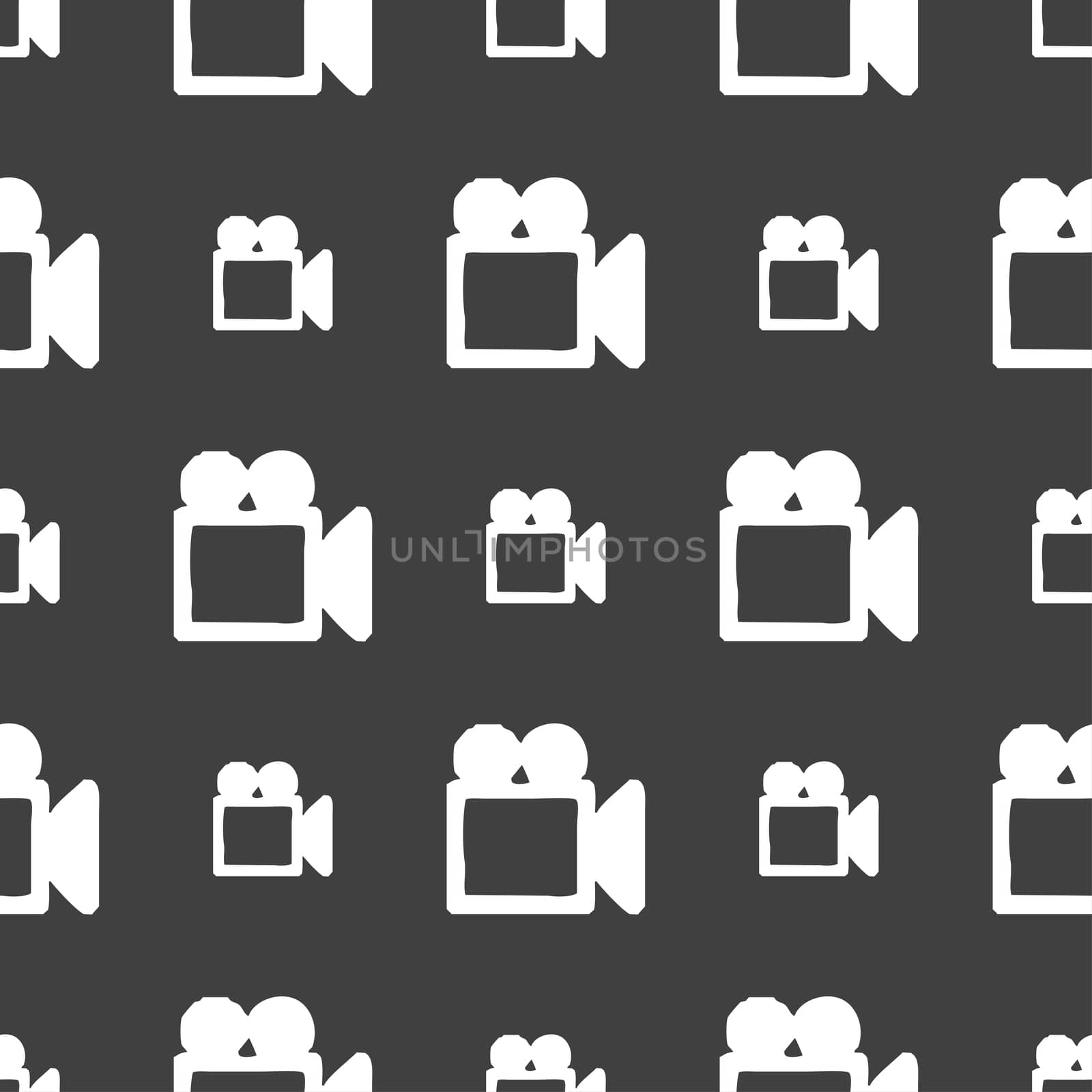 camcorder icon sign. Seamless pattern on a gray background.  by serhii_lohvyniuk